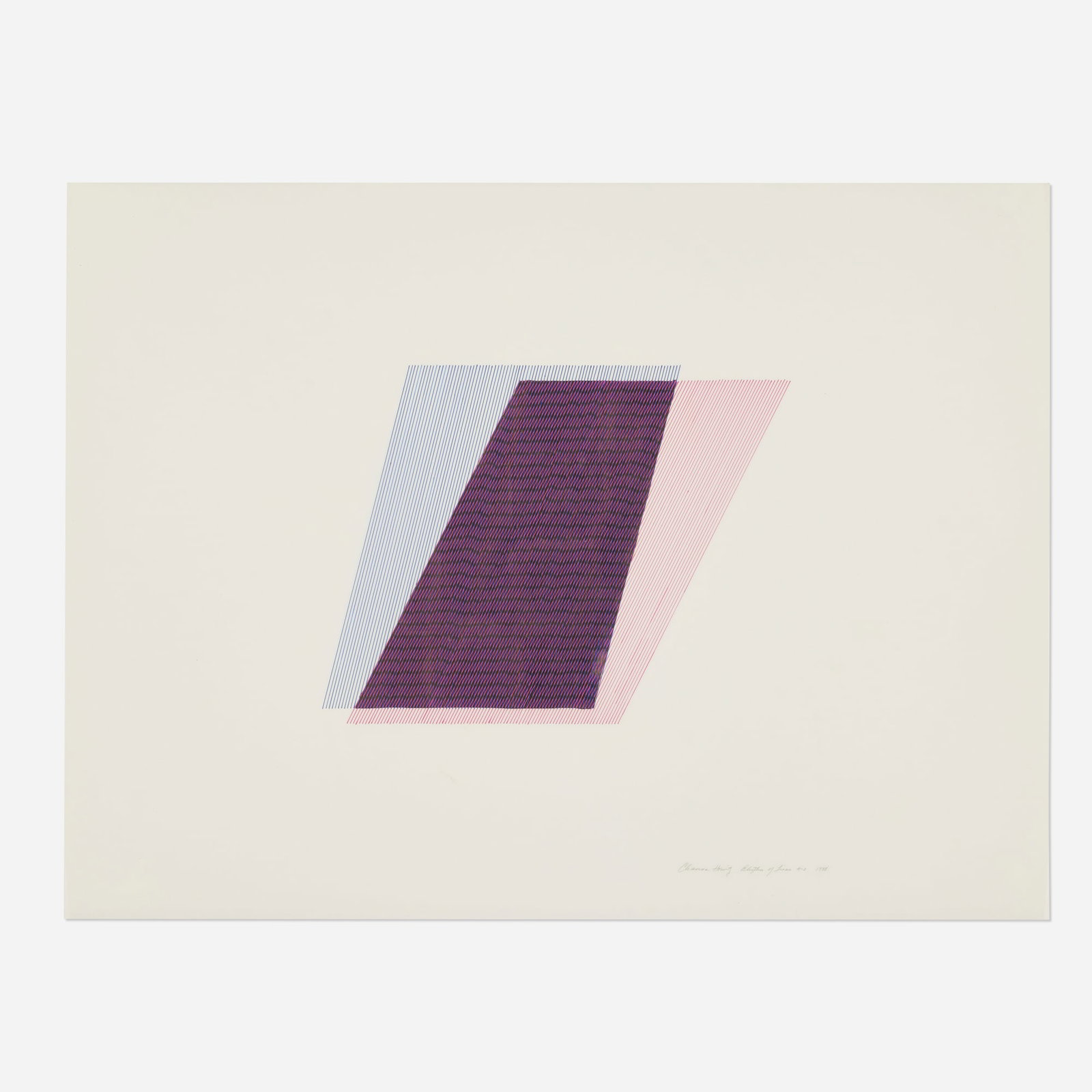Channa Horwitz, Rhythm of Lines 4-2: Channa Horwitz Rhythm of Lines 4-2 1988 plaka and 23k gold leaf on Mylar 30 h x 40 w in (76 x 102 cm) Signed, titled, and dated to lower right 'Channa Horwitz Rhythm of Lines 4-2 1988'