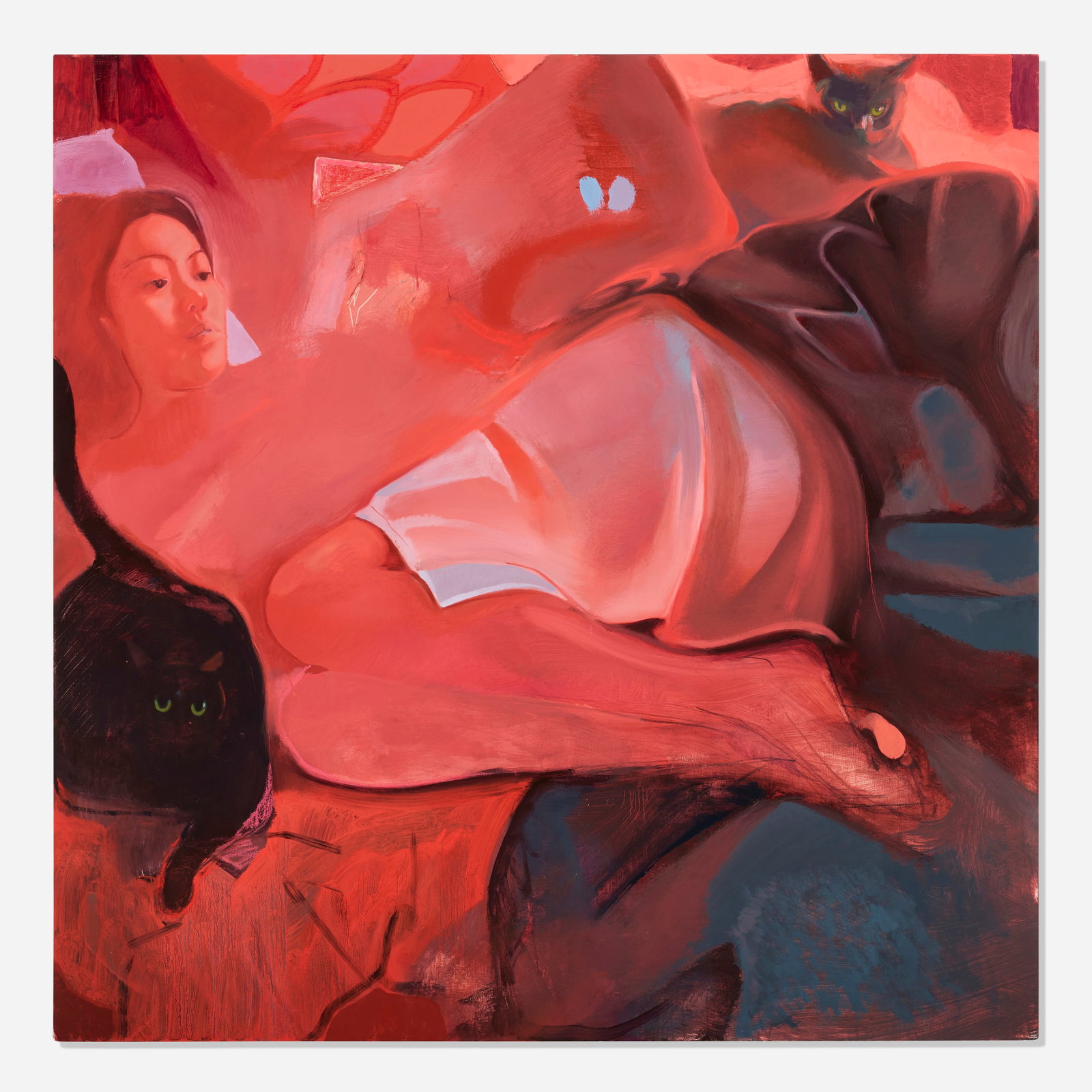 Stefan Hoza, Red Stack: Stefan Hoza Red Stack 2021 oil on canvas 48 h x 48 w x 1.5 d in (122 x 122 x 4 cm) Signed and dated to verso 'Stefan Hoza 2021'. This work will ship from Lambertville, New Jersey.
