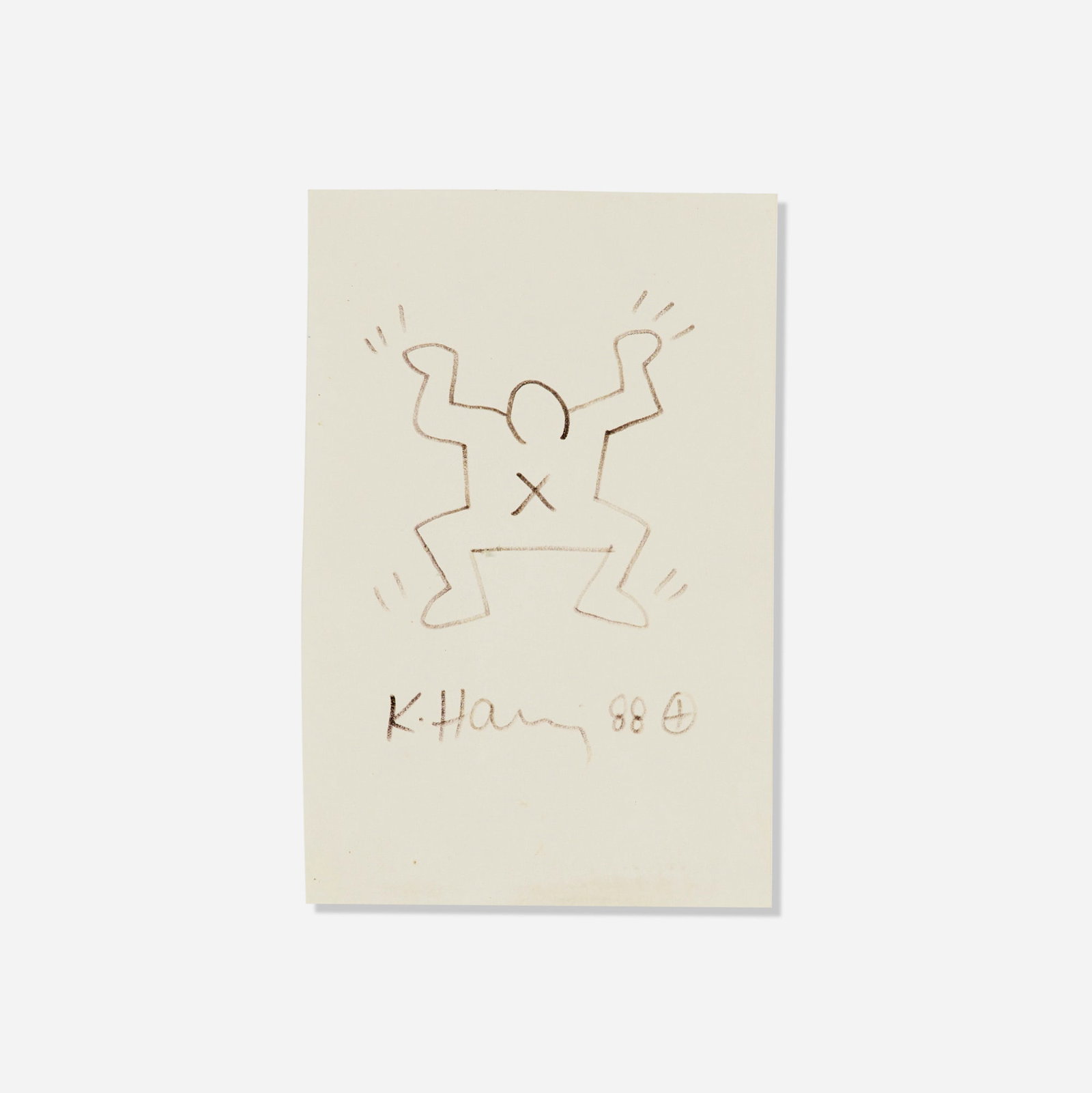 Keith Haring, Untitled (Pop Shop Drawing): Keith Haring Untitled (Pop Shop Drawing) 1988 marker on paper 6.875 h x 4.625 w in (17 x 12 cm) This work will ship from Los Angeles, California.