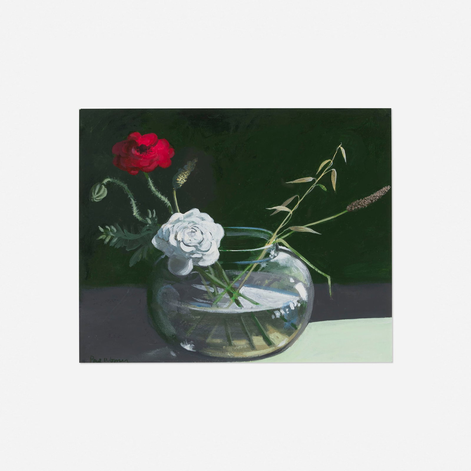 Paul Wonner, Study: Flowers in a Bowl: Paul Wonner Study: Flowers in a Bowl 1987 acrylic on paper 8.875 h x 10.875 w in (23 x 28 cm) Signed to lower left 'Paul Wonner'. Provenance: John Berggruen Gallery, San Francisco | Boise