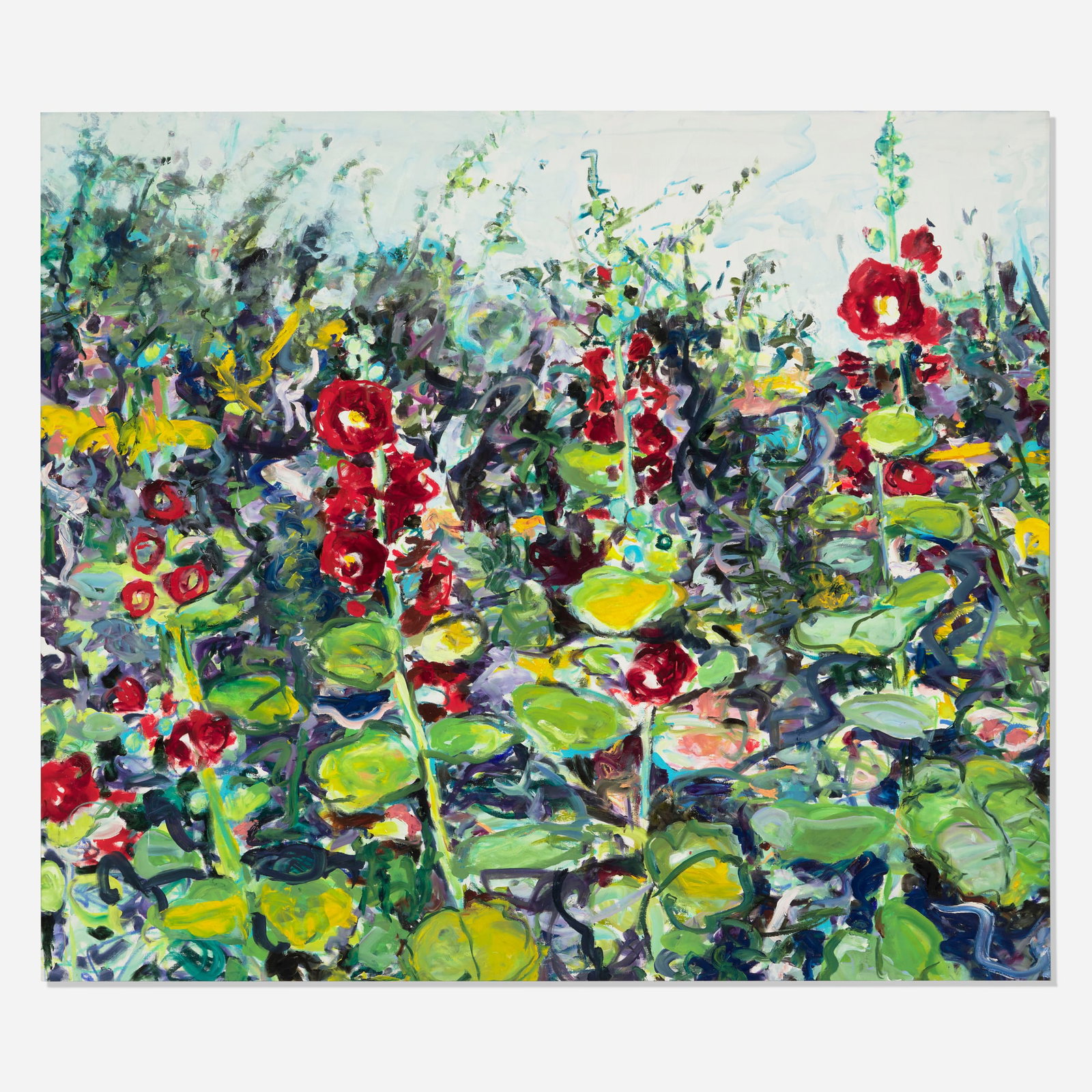 Billy Sullivan, P.F.W.'s Hollyhocks I: Billy Sullivan P.F.W.'s Hollyhocks I 1994 oil on canvas 64 h x 74.25 w in (163 x 189 cm) Signed and dated to verso 'Billy Sullivan 94'. Provenance: Fischbach Gallery, New York | Acquired