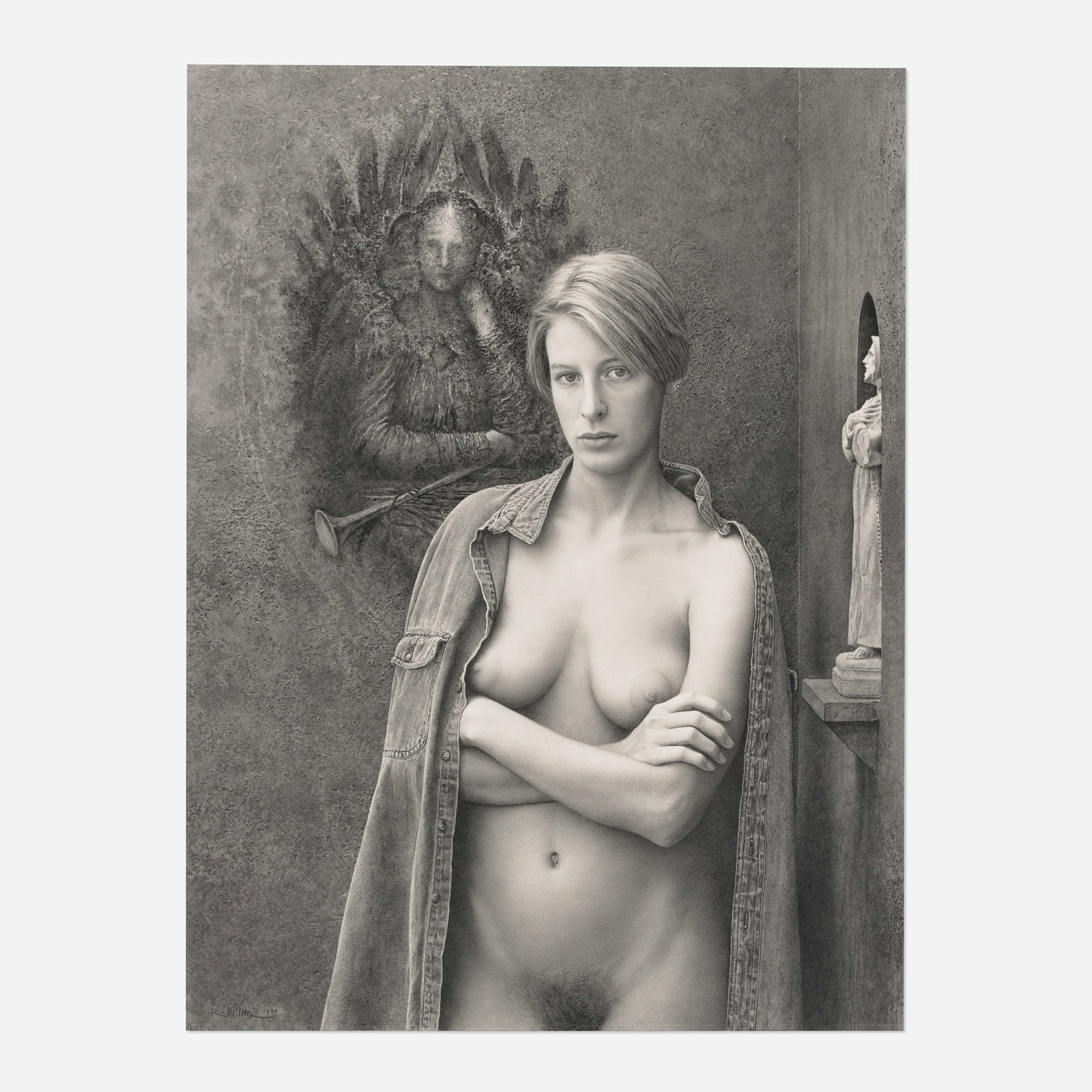 Kent Bellows, Shelly's Angel: Kent Bellows Shelly's Angel 1994 graphite on paper sight: 29.125 h x 21.625 w in (74 x 55 cm) Signed and dated to lower left 'K. Bellows 1994'. Provenance: For