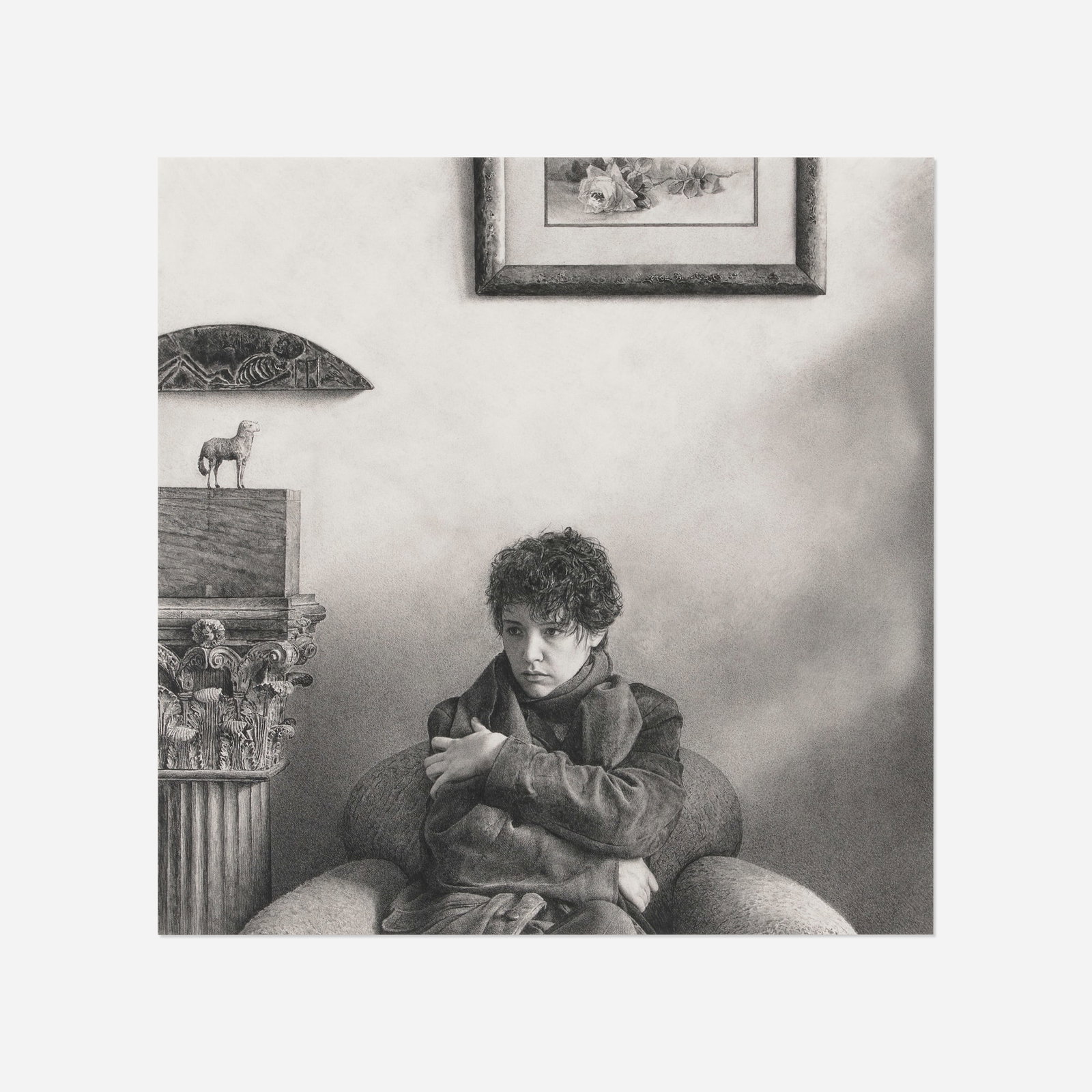 Kent Bellows, Jackie at Sandria's: Kent Bellows Jackie at Sandria's 1991 graphite on paper sight: 15.375 h x 15.375 w in (39 x 39 cm) Provenance: Tatistcheff Gallery, New York | Acquired from the previous in 199
