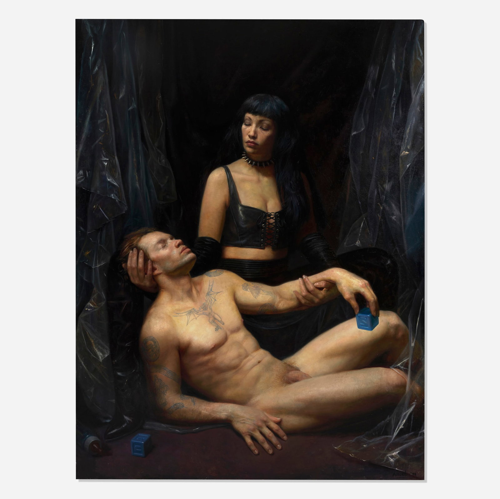 Steven Assael, Mr. Jackson and Mistress Tara: Steven Assael Mr. Jackson and Mistress Tara 1998 oil on canvas 78.25 h x 59.25 w in (199 x 150 cm) Signed and dated to lower right corner 'Assael '98'. Provenance: Forum Gallery, New