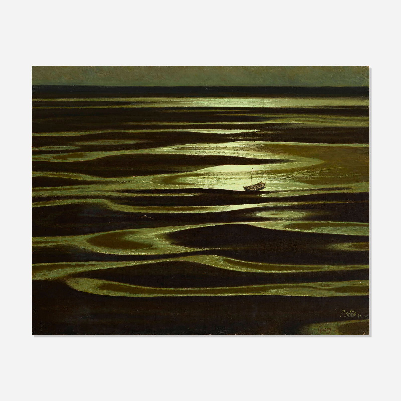 Tingbo Guang, Rhyme of the Sea: Tingbo Guang Rhyme of the Sea 1990 oil on canvas 28.5 h x 35.5 w in (72 x 90 cm) Signed and dated to lower right 'Guang 90'. This work will ship from Lambertville, New Jersey.