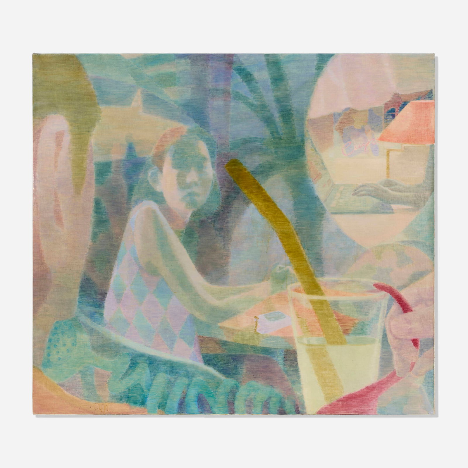Yoora Lee, Moonlight Cafe: Yoora Lee Moonlight Cafe 2020 oil on linen 72 h x 80 w x 1 d in (183 x 203 x 3 cm) This work will ship from Lambertville, New Jersey.