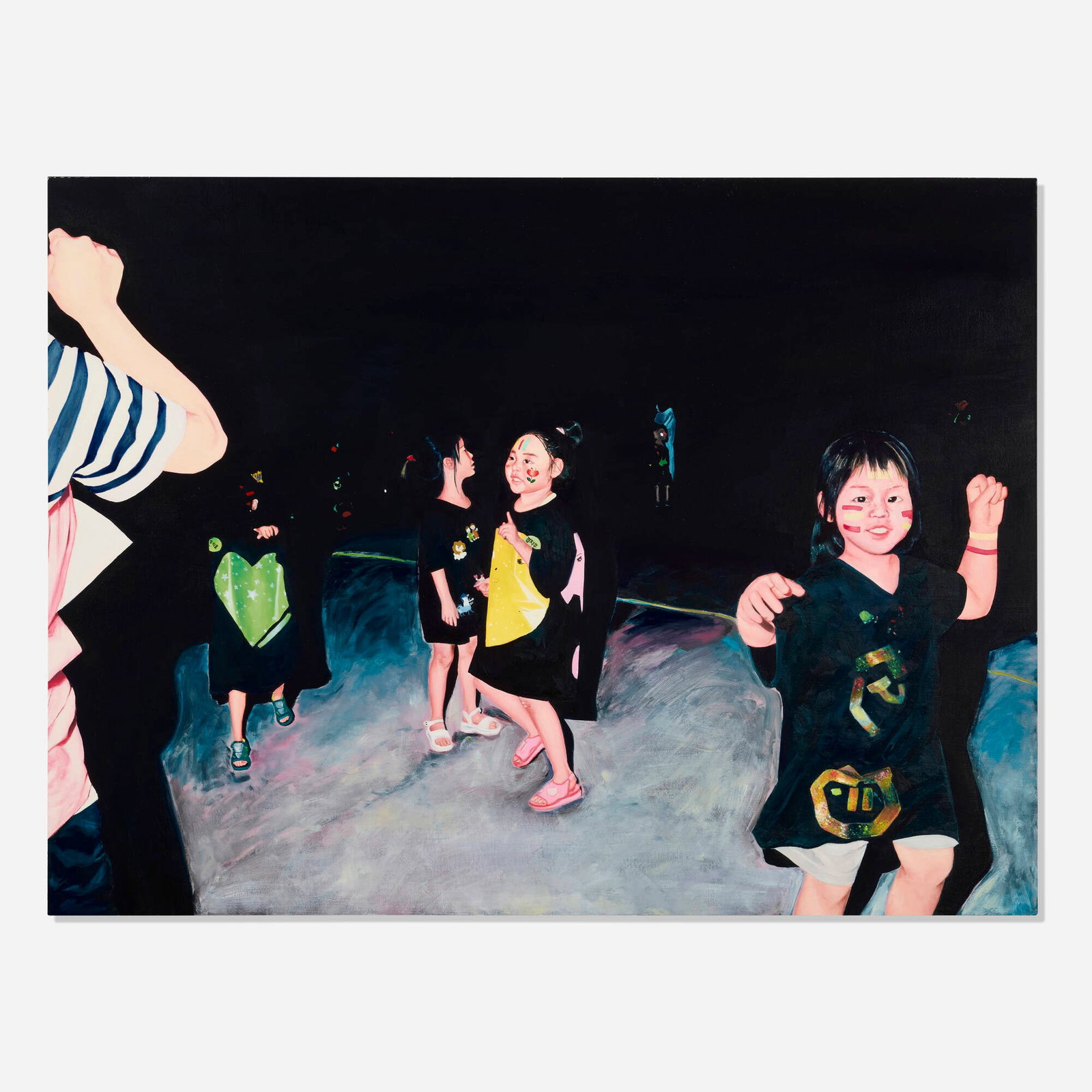 Ji Woo Kim, Night Dances on Wet Asphalt: Ji Woo Kim Night Dances on Wet Asphalt 2020 oil on canvas 30 h x 40 w x 1.5 d in (76 x 102 x 4 cm) Signed, titled, and dated to verso 'J Woo Kim Night Dances on Wet Asphalt 2020'.