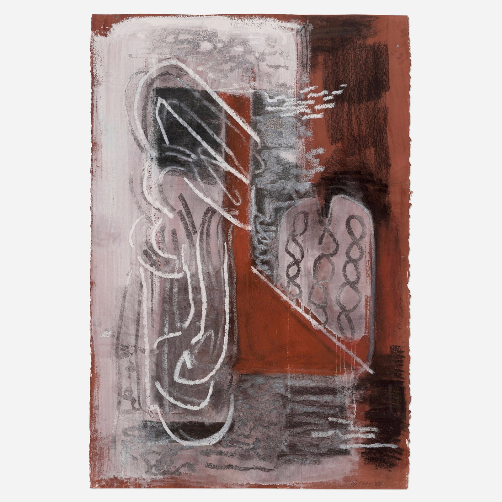 John Walker, Black Canoe V: John Walker Black Canoe V 1988 mixed media on paper 60 h x 40.5 w in (152 x 103 cm) Signed and dated to lower right 'Walker 88'. This work will ship from Chicago, Illinois.