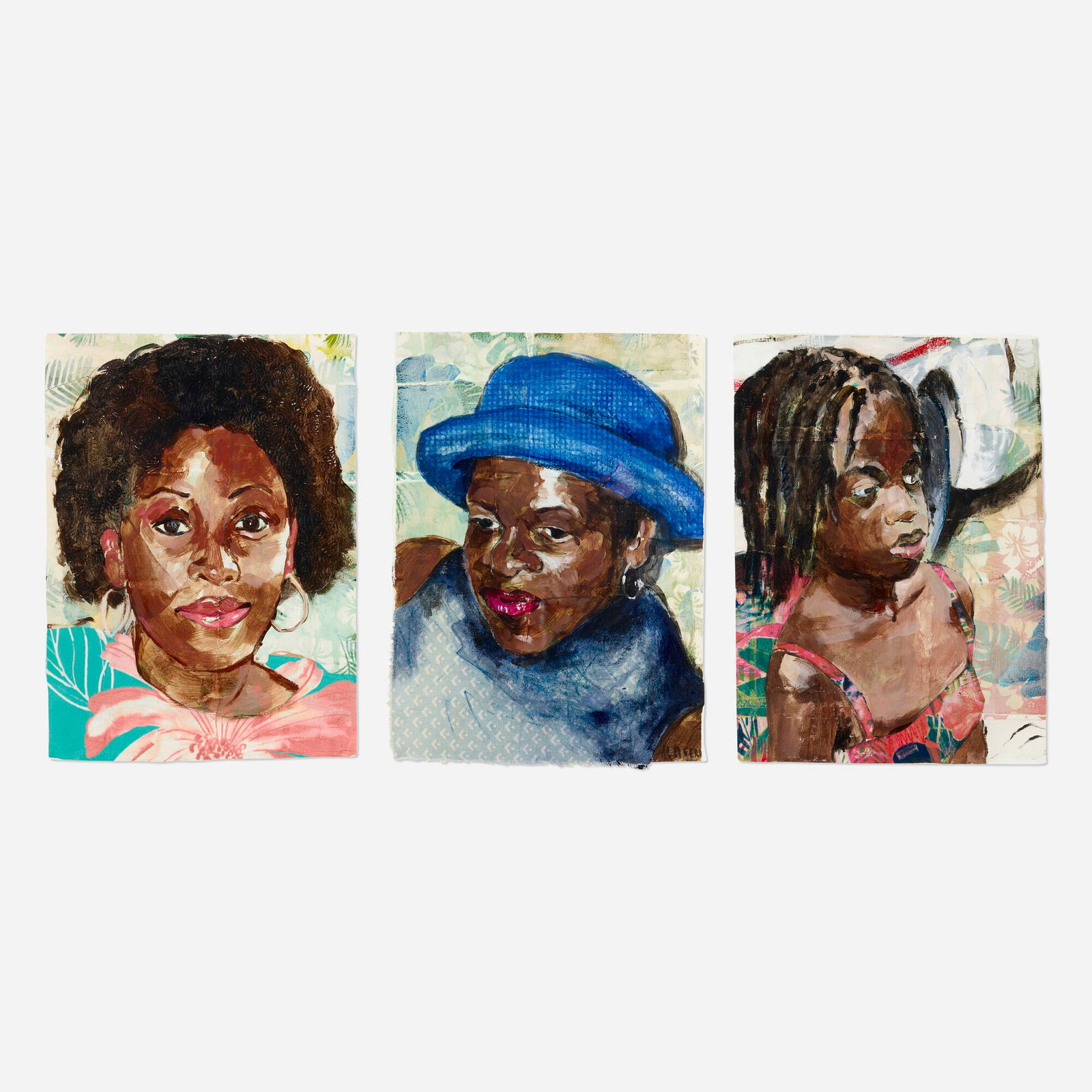 Kareem-Anthony Ferreira, TBC, TBC (triptych): Kareem-Anthony Ferreira TBC, TBC (triptych) 2020 acrylic and mixed media on paper 13.75 h x 10.125 w in (35 x 26 cm) 13.5 h x 9.75 w in (34 x 25 cm) 13.375 h x 9.75 w in (34 x 25 cm) Signed to lower