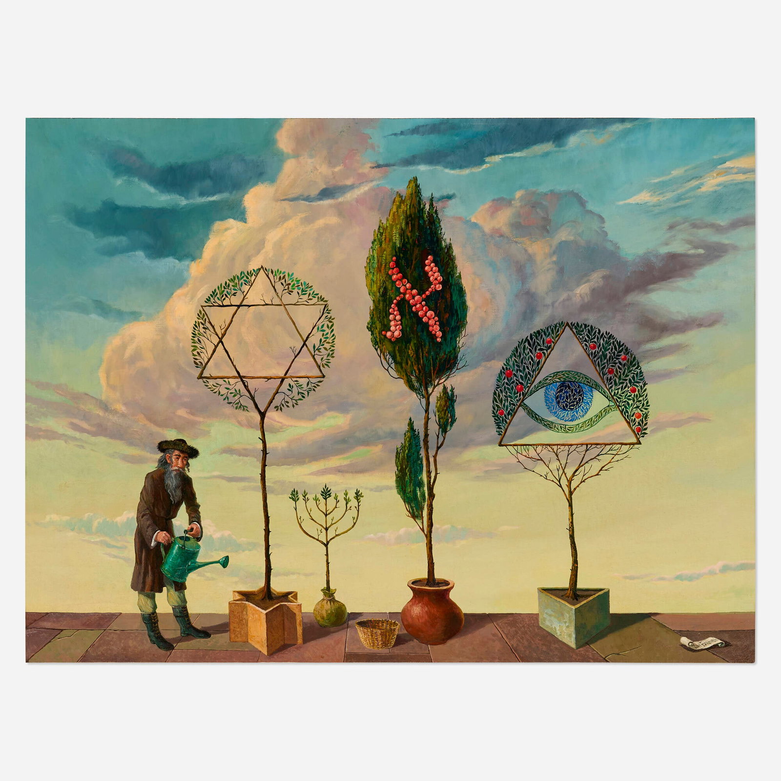 Curt Frankenstein, The Mystical Garden: Curt Frankenstein The Mystical Garden oil on canvas 30 h x 40 w in (76 x 102 cm) Signed to lower right 'Curt Frankenstein'. This work will ship from Los Angeles, California.