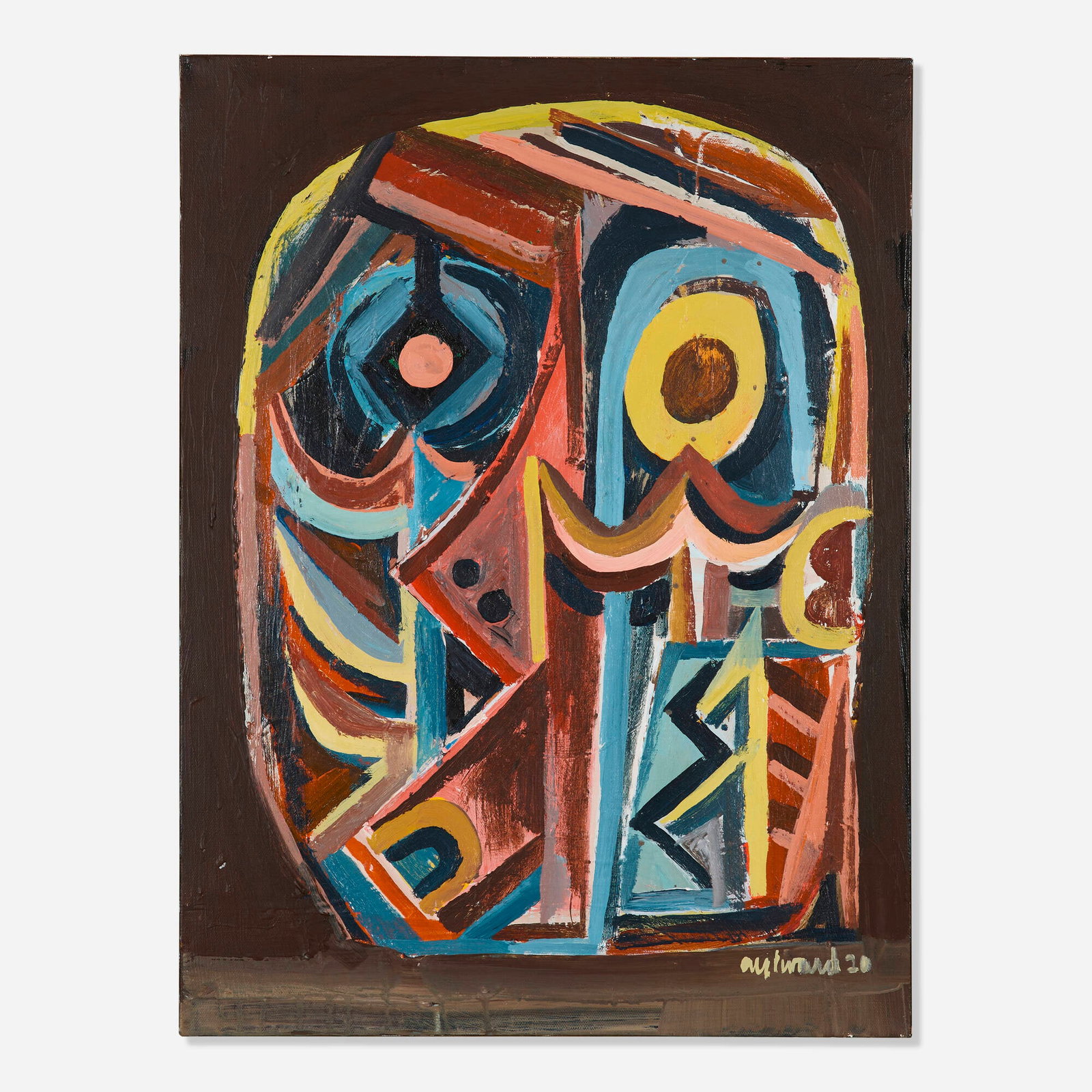 Derek Aylward, Untitled (Face): Derek Aylward Untitled (Face) 2020 acrylic on canvas in artist's frame 24.75 h x 18.5 w in (63 x 47 cm) Signed and dated to lower right 'Aylward 20'. This work wil