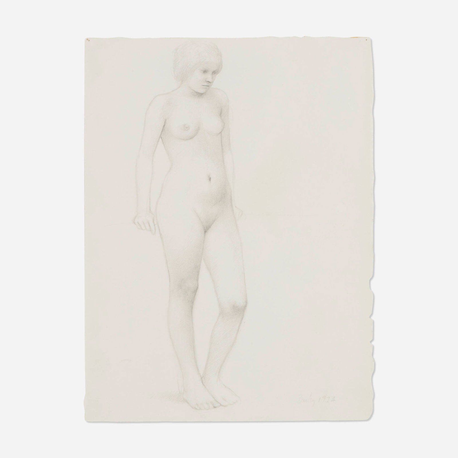 William H. Bailey, Standing Nude: William H. Bailey Standing Nude 1974 14.875 h x 11 w in (38 x 28 cm) Signed and dated to lower right 'Bailey 1974'. Provenance: Robert Schoelkopf Gallery, New York | Schaeffer Fine Art, New