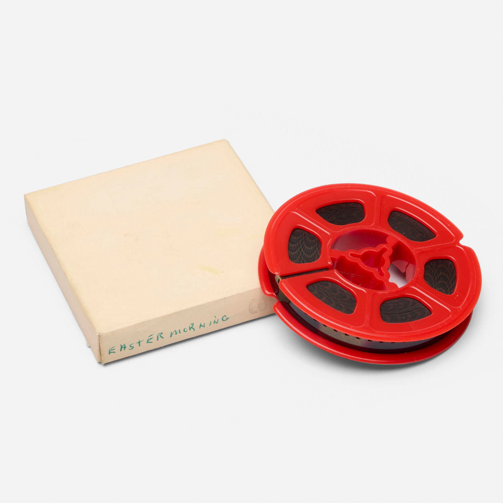 Bruce Conner, Easter Morning Raga: Bruce Conner Easter Morning Raga 1966 film reel in box reel: 0.5 h x 3 dia in (1 x 8 cm) box: 0.5 h x 3 w x 3 d in (1 x 8 x 8 cm) Easter Morning is a film that Bruce Conner revisited and reworked