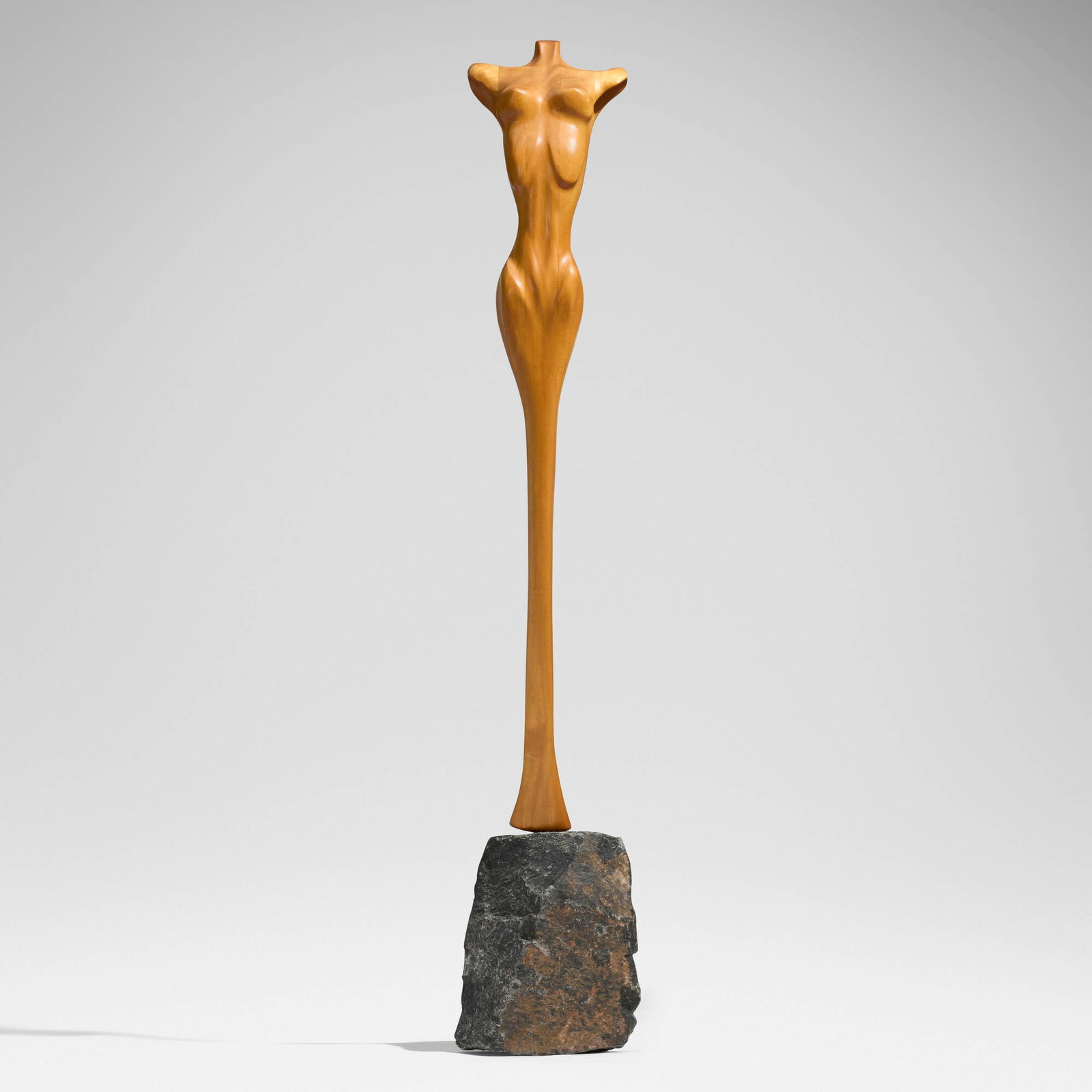 Eldon Danhausen, Figure: Eldon Danhausen Figure laminated and sculpted maple, granite 58.75 h x 14 w x 13 d in (149 x 36 x 33 cm) This work will ship from Chicago, Illinois.
