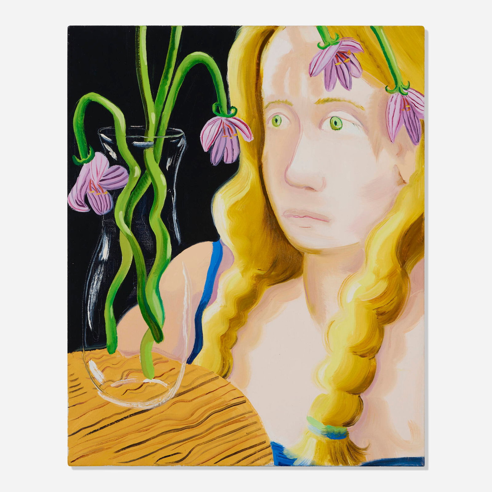 Nikki Maloof, Girl with Flower: Nikki Maloof Girl with Flower 2016 acrylic on linen 21 h x 17 w in (53 x 43 cm) Signed and dated to verso 'Nikki Maloof 2016'. This work will ship from Lambertville, New Jersey.