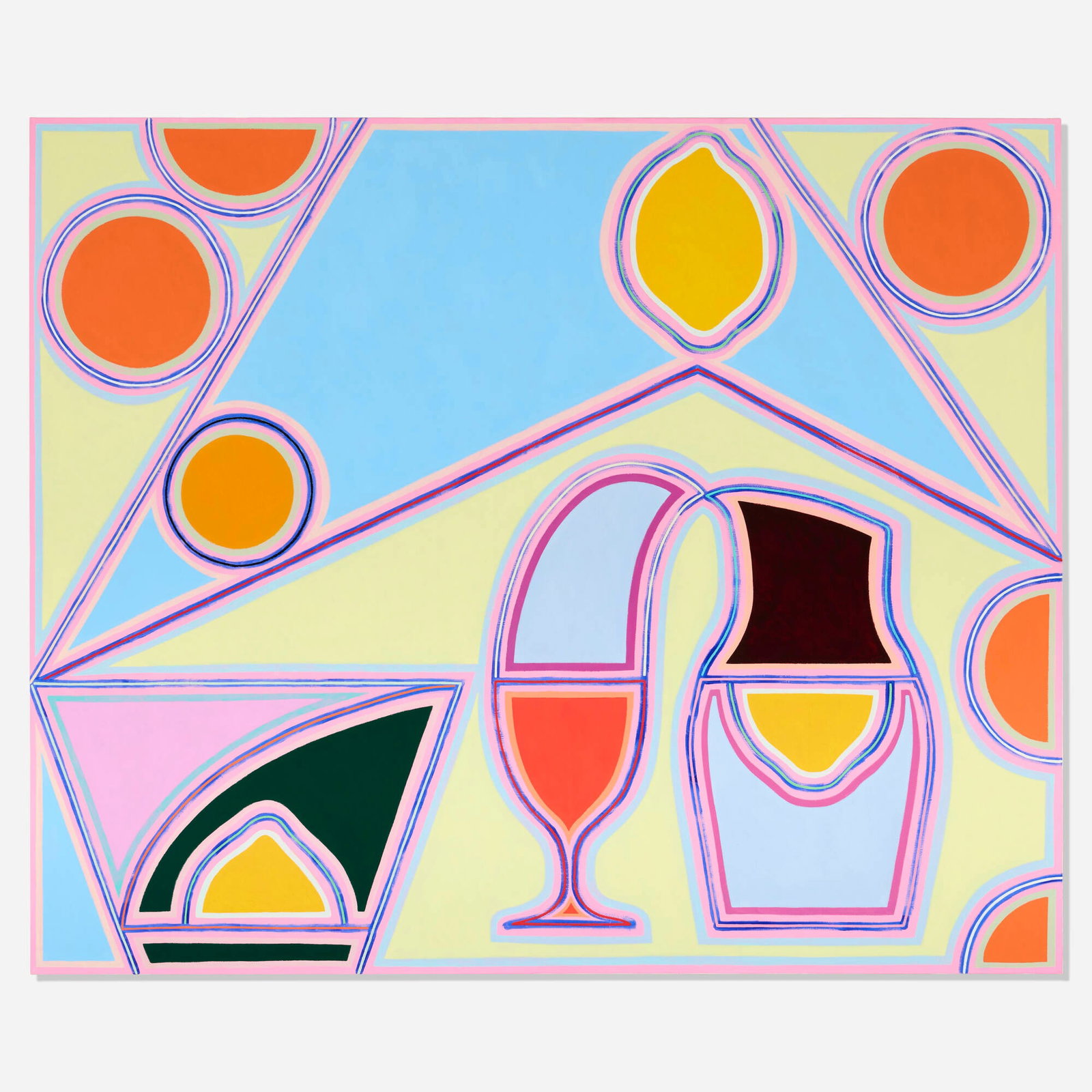 Holly Coulis, Lemon Sun, Pyramid, Waterfall: Holly Coulis Lemon Sun, Pyramid, Waterfall 2019 oil on linen 50 h x 60 w in (127 x 152 cm) Signed and dated to verso 'Holly Coulis 2019'. Provenance: Simon Lee