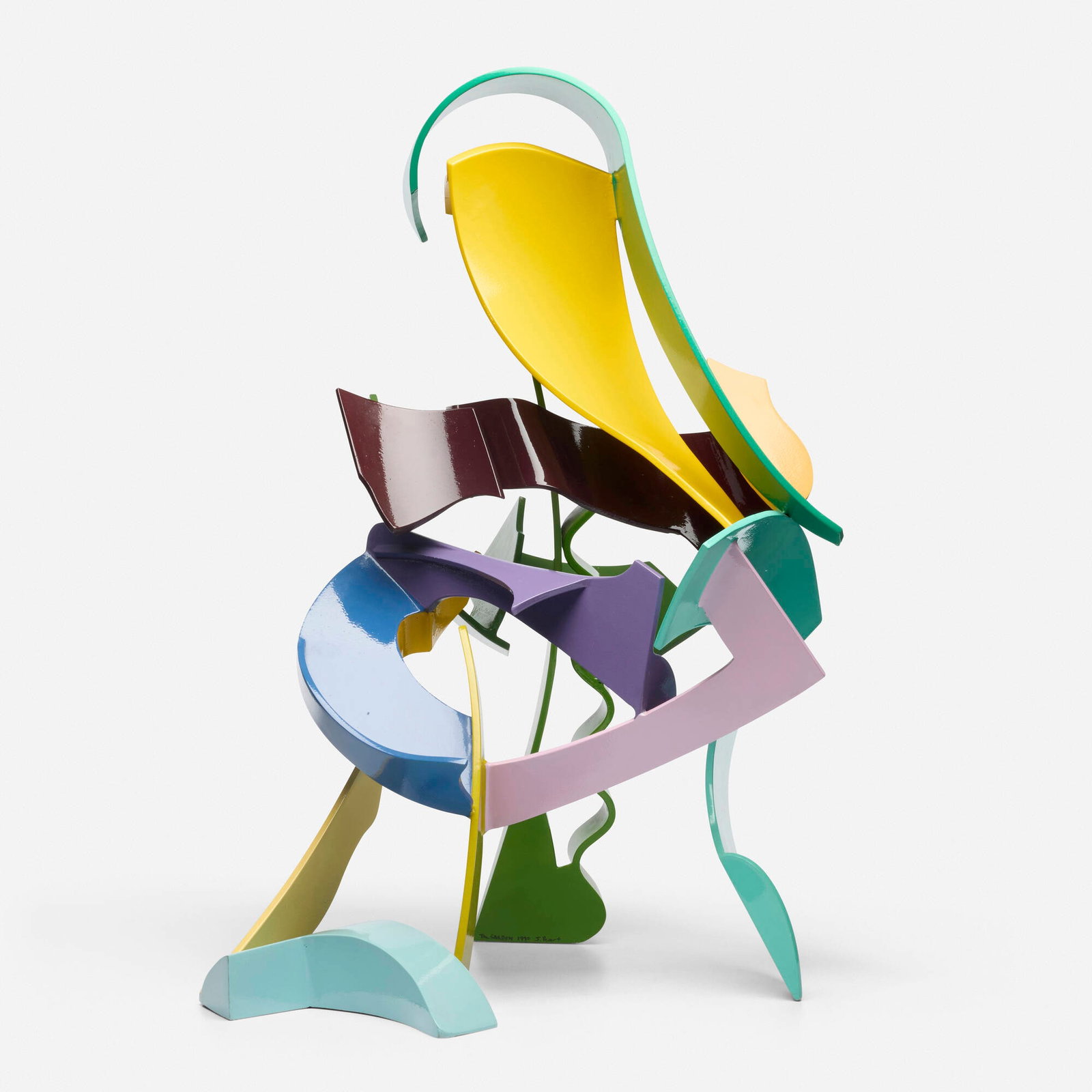 Jerry Peart, The Garden: Jerry Peart The Garden 1990 polychromed and enameled metal 29.5 h x 22 w x 20 d in (75 x 56 x 51 cm) Signed, titled and dated to lower element 'The Garden 1990 J. Peart'. Inscribed to