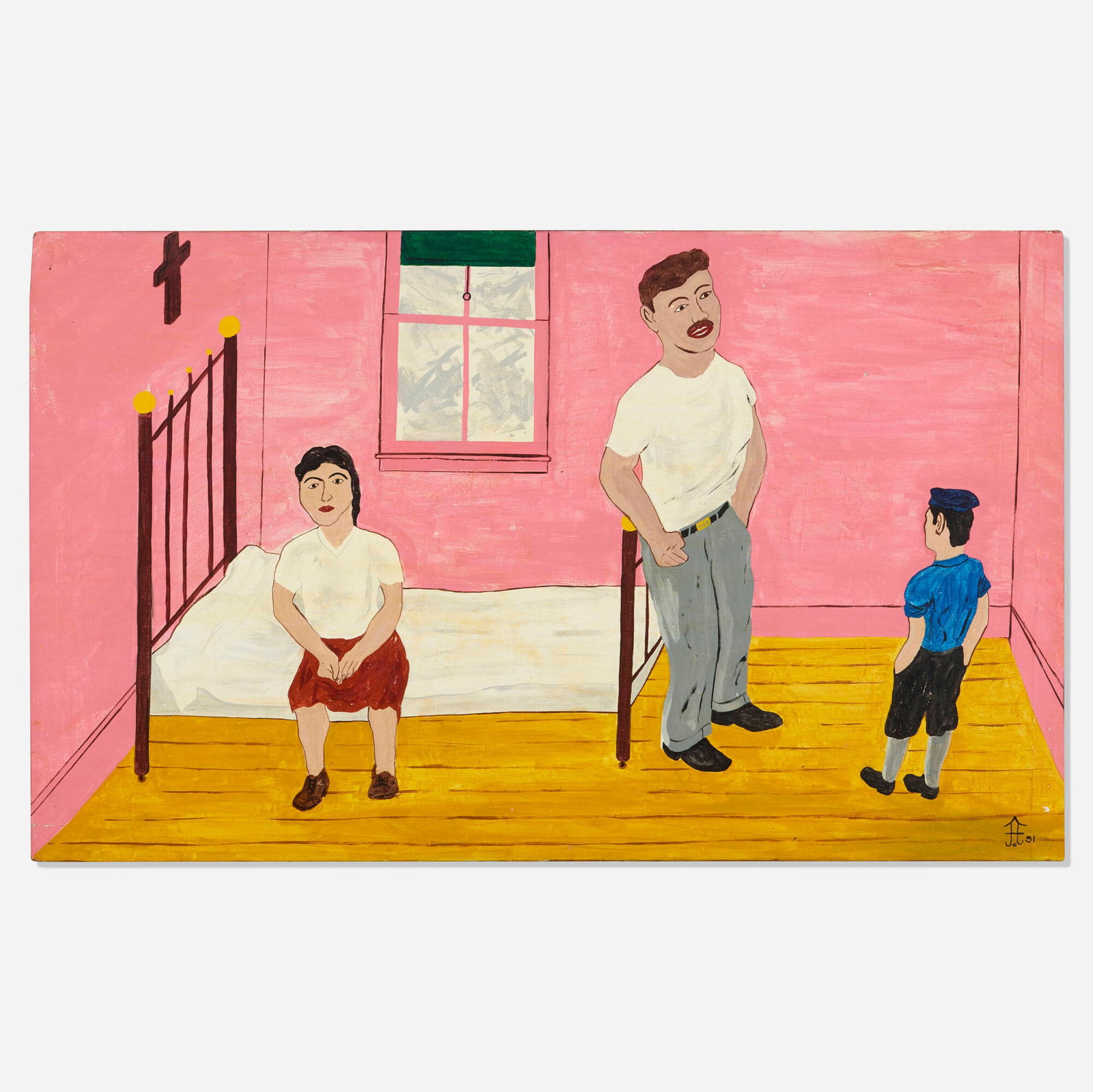 Frank Diaz Escalet, On 3rd Flr El Barrio: Frank Diaz Escalet On 3rd Flr El Barrio 1991 oil on canvas 24 h x 39 w in (61 x 99 cm) Signed and dated to lower right 'FE 91'. Signed, titled, dated and inscribed to verso 'On 3rd Fl