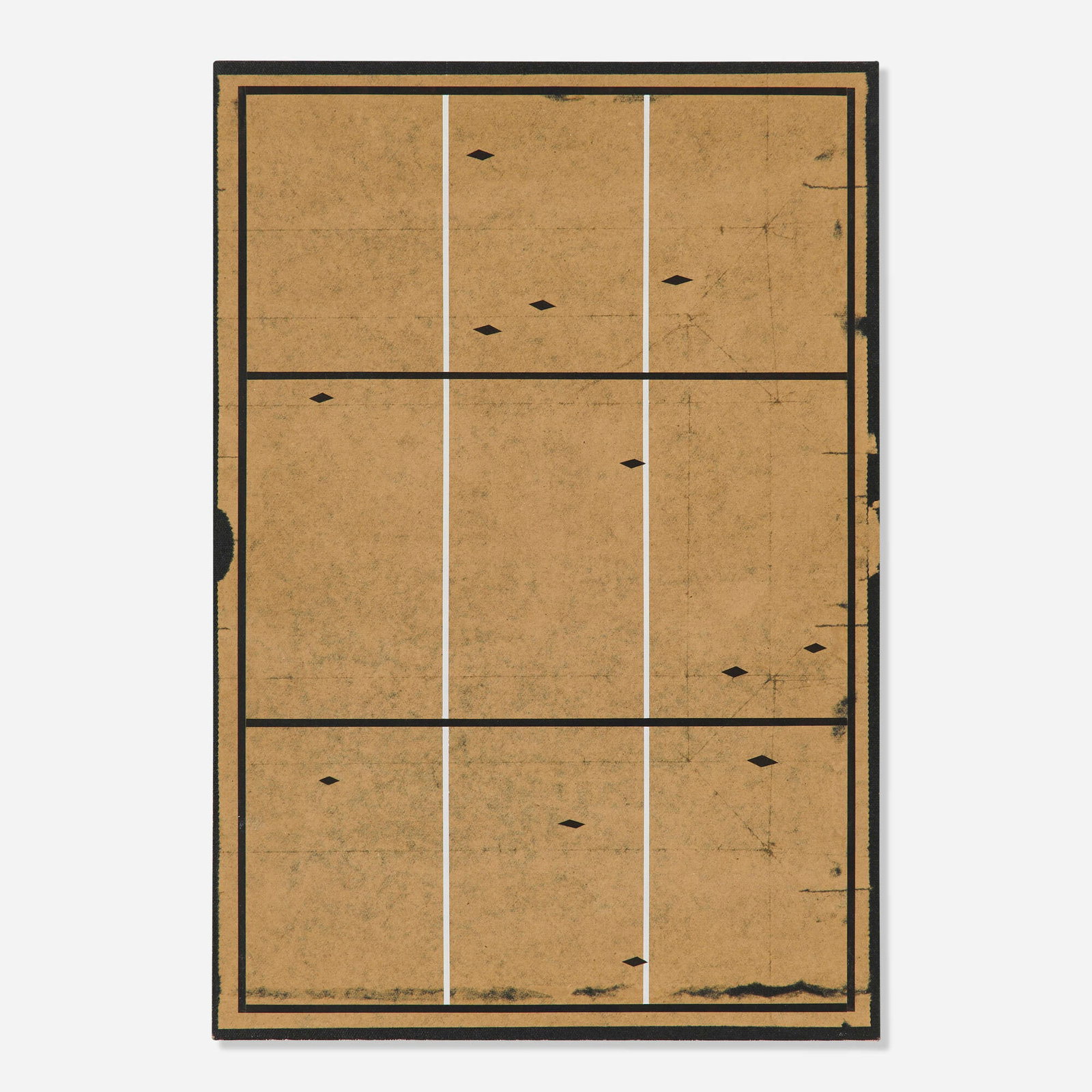 Zak Prekop, Collage with Grid: Zak Prekop Collage with Grid 2012 oil, acrylic and paper bag on canvas 19 h x 13 w in (48 x 33 cm) Signed and dated to verso 'Zak Prekop 2012'. This work will ship