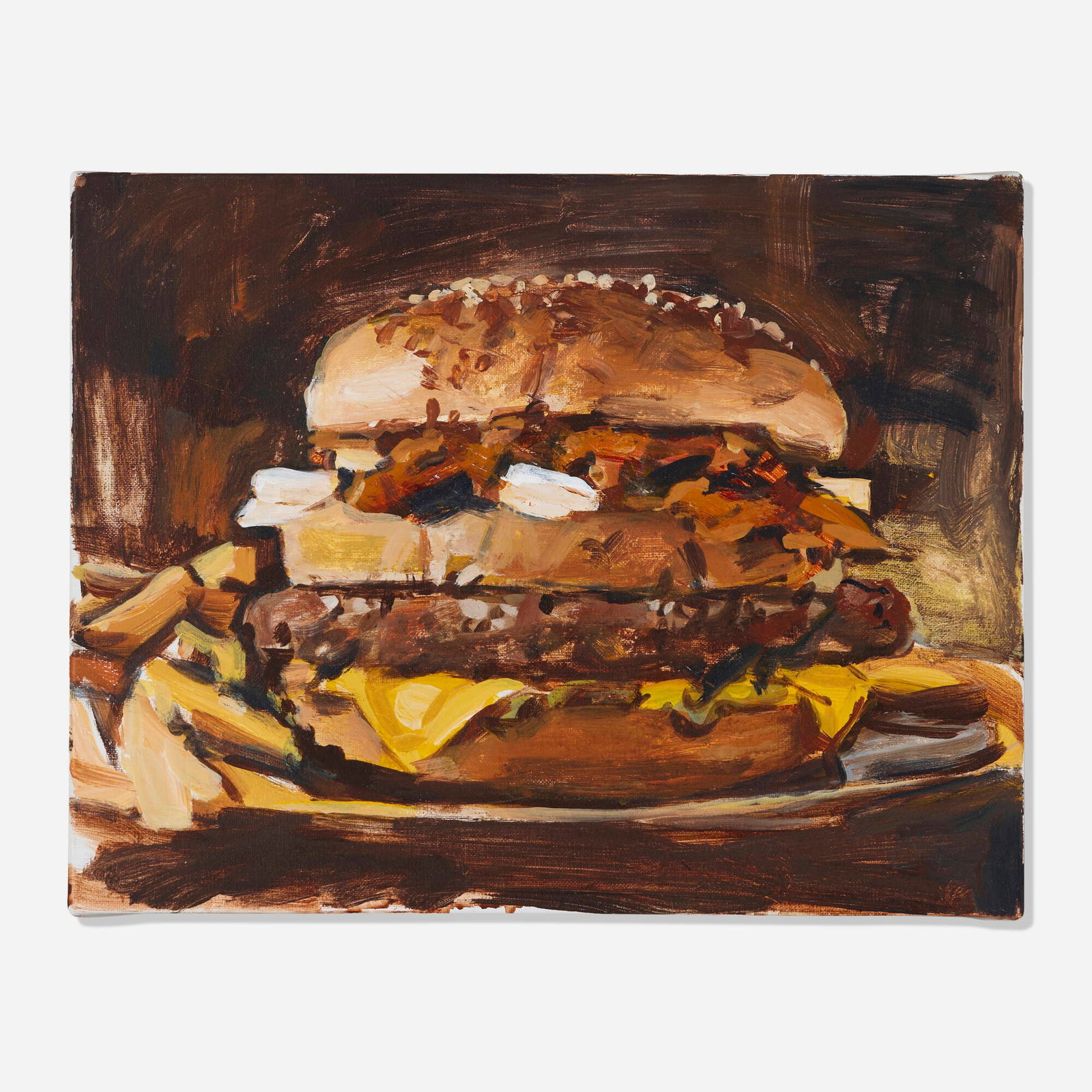 Walter Robinson, Big America Texas II Burger: Walter Robinson Big America Texas II Burger 2014 acrylic on linen 14 h x 18 w in (36 x 46 cm) Signed and dated to verso 'Walter Robinson 2014'. Provenance: Jeff Bailey Gallery, Hudson, NY |