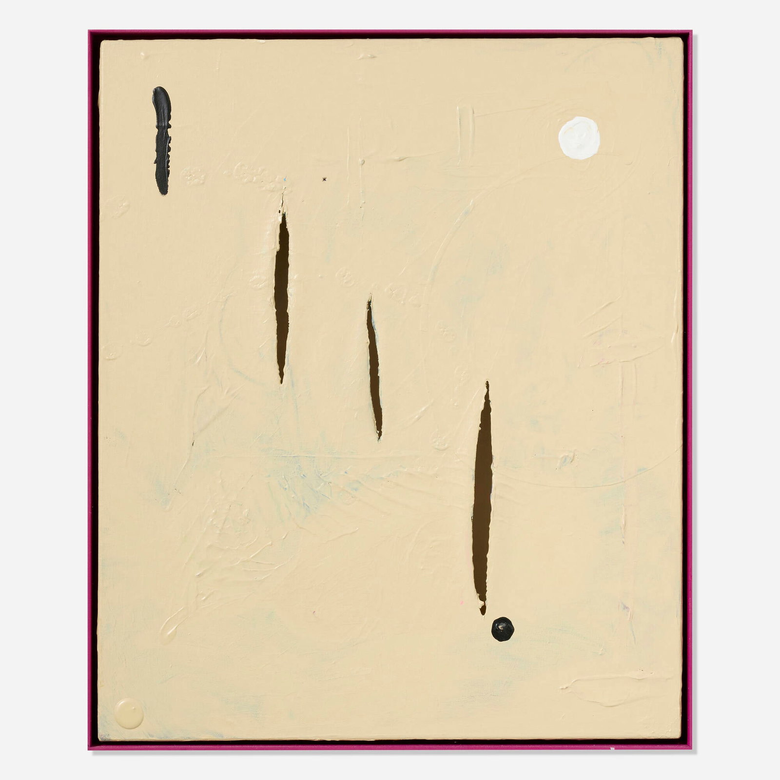 Sue Tompkins, I: Sue Tompkins I 2014 acrylic on canvas in artist's frame 24.5 h x 20.5 w in (62 x 52 cm) Signed to verso 'Sue Tompkins 2014'. Provenance: Jessica Silverman Gall