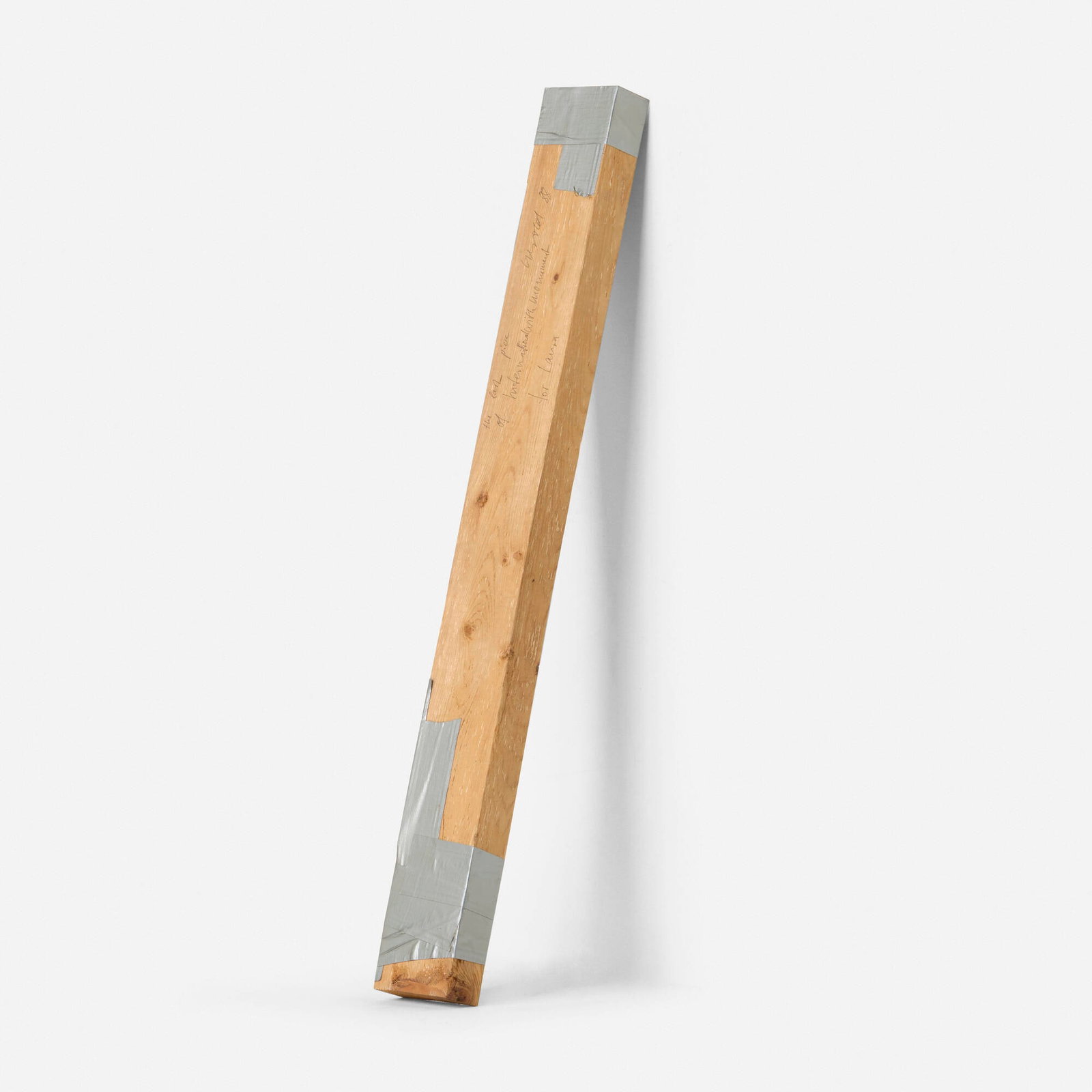 Georg Herold, Last Piece for International With Monument: Georg Herold Last Piece for International With Monument 1988 2 x 4 wood and duct tape 3.5 h x 30.25 w x 1.5 d in (9 x 77 x 4 cm) Signed and inscribed to upper edge 'G. Herold I.W.M'.