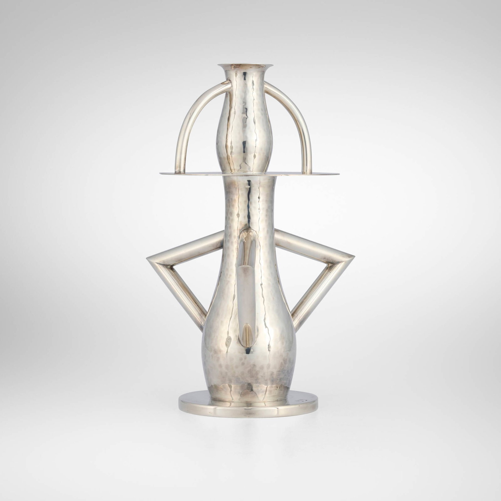 Ettore Sottsass, Alaska vase: Ettore Sottsass Alaska vase Rossi e Arcandi for Memphis Italy, 1982 sterling silver 12 h x 7.625 w x 7.5 d in (30 x 19 x 19 cm) Impressed manufacturer's mark to top of base 'Memphis Milano 925'