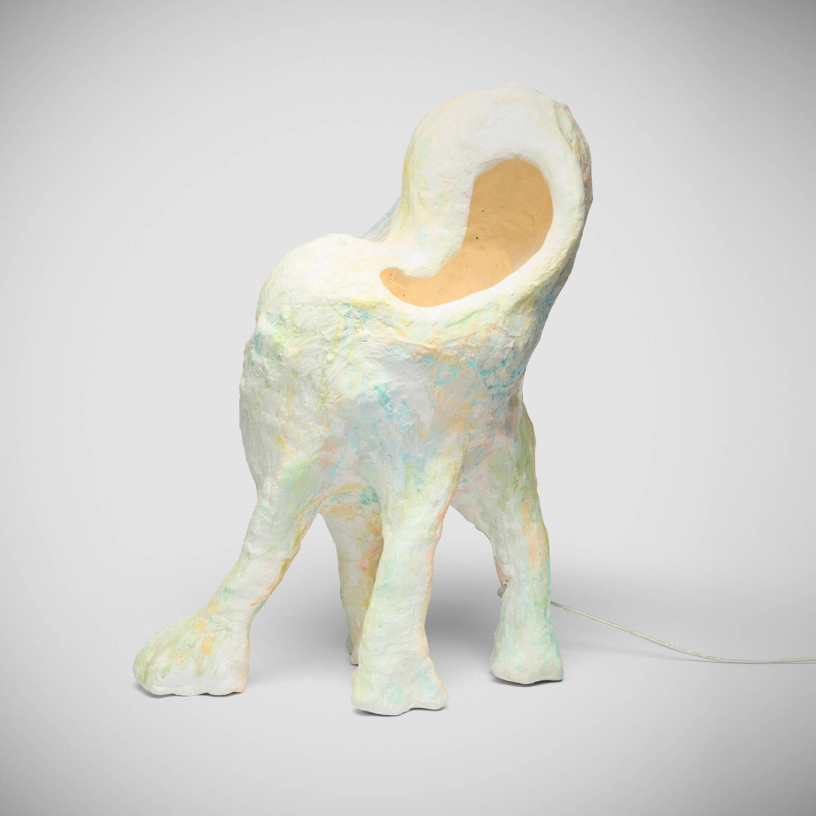 Xiao Mao, Whisperer table lamp: Xiao Mao Whisperer table lamp China, 2023 plaster, acrylic paint, ceramic, wire 29.5 h x 12.5 w x 11 d in (75 x 32 x 28 cm) Signed with artist's mark and dated to underside of one foot '2023'.