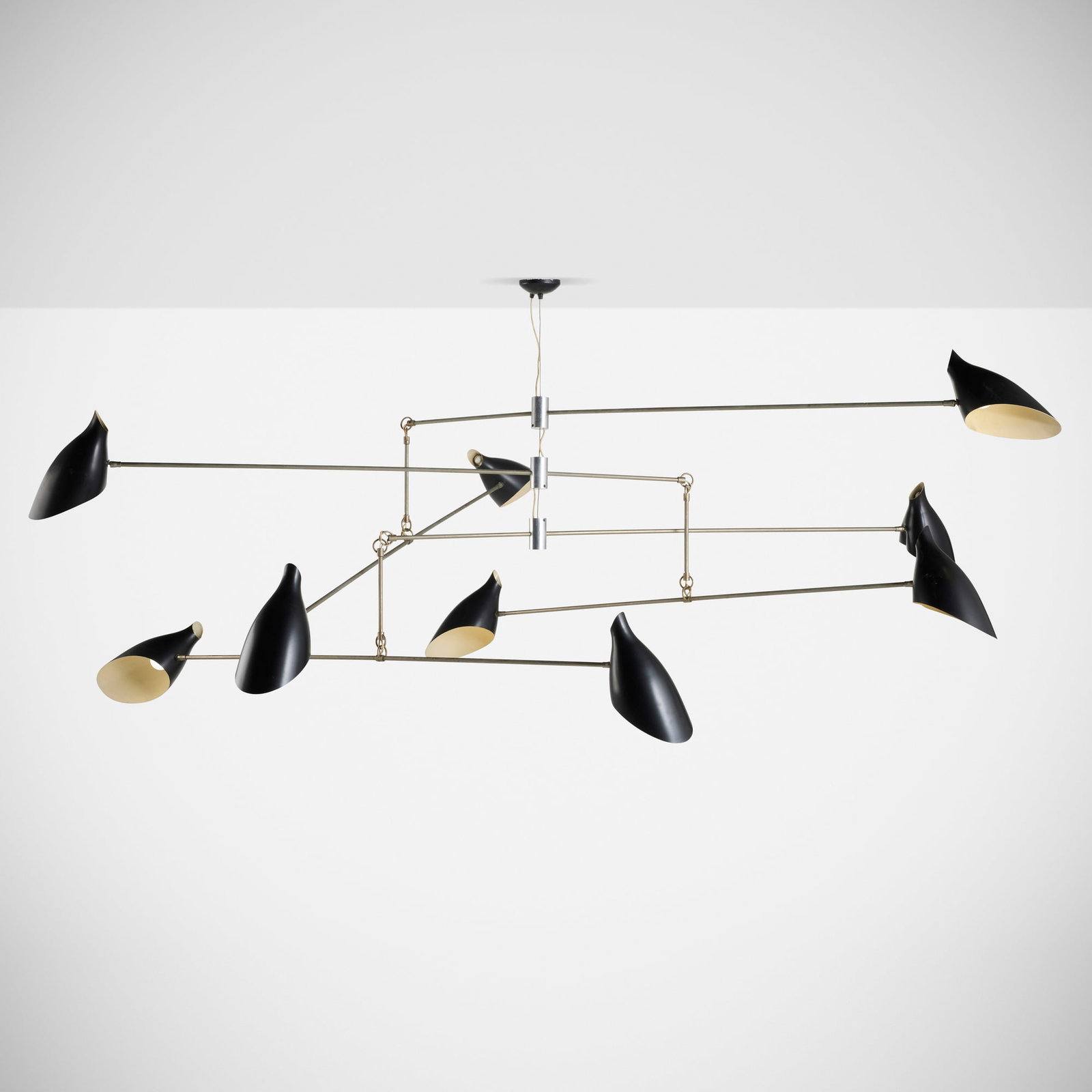 David Weeks, Bottle Tiered Mobile No. 405: David Weeks Bottle Tiered Mobile No. 405 David Weeks Studio LLC USA, 21st century powder-coated aluminum, plated steel, steel cable 53 h x 111 dia in (135 x 282 cm) Provenance: