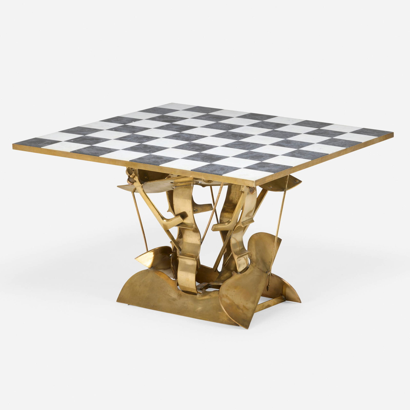 Arman, Sculptural dining table: Arman Sculptural dining table France/USA, 1987 bronze, marble 28.75 h x 47.5 w x 47.5 d in (73 x 121 x 121 cm) Sold with a digital copy of the invoice from Galerie Ferrero, Nice.