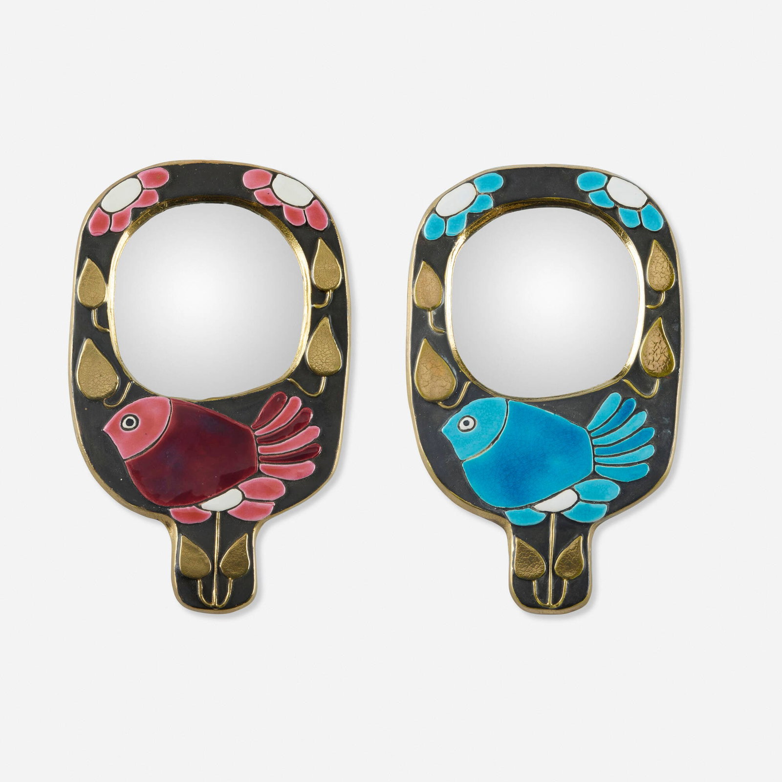 Mithe Espelt, Hand mirrors, set of two: Mithe Espelt Hand mirrors, set of two France, c. 1968 glazed earthenware, mirrored glass 10 h x 6 w x 0.5 d in (25 x 15 x 1 cm) Literature: Mithe Espelt: the discreet luxur