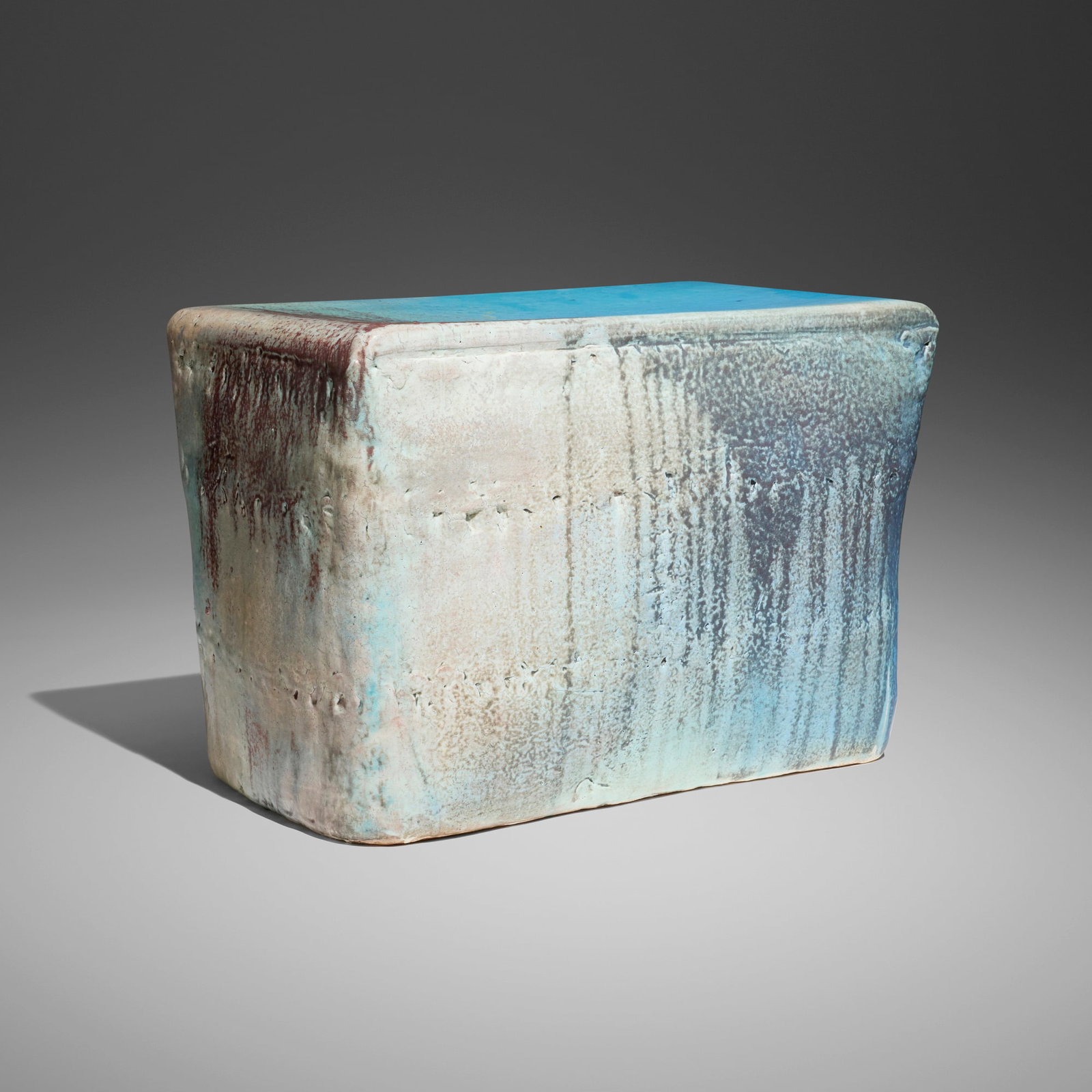 Hun Chung Lee, Untitled (stool): Hun Chung Lee Untitled (stool) South Korea, c. 2012 glazed stoneware 18.75 h x 27 w x 16 d in (48 x 69 x 41 cm) Incised artist's cipher to underside. This work will ship from Chicago, Illinois.