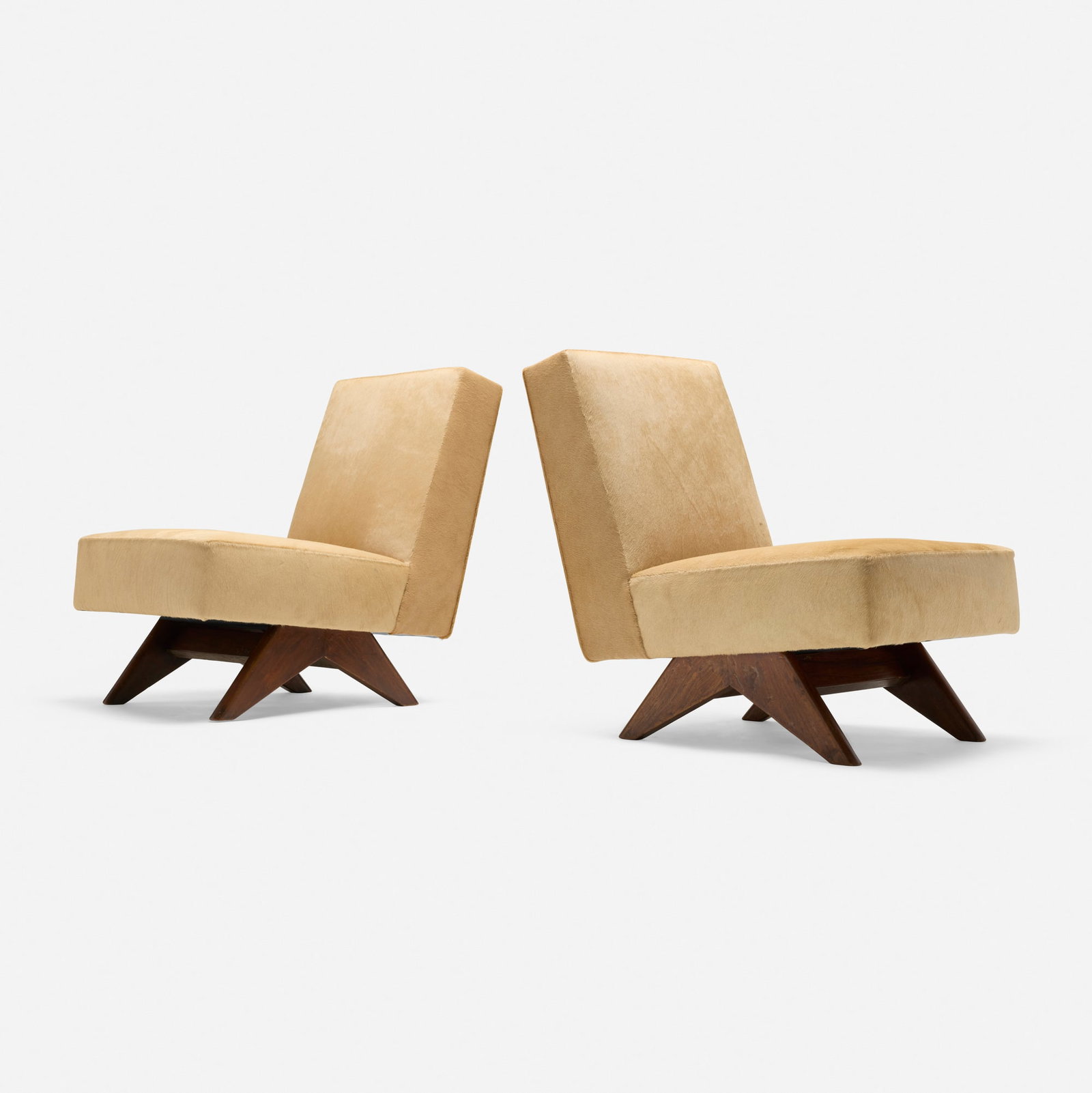 Pierre Jeanneret, Lounge chairs from Punjab University, Chandigarh, pair: Pierre Jeanneret Lounge chairs from Punjab University, Chandigarh, pair France/India, c. 1952-56 teak, hide upholstery 31.5 h x 24 w x 33.5 d in (80 x 61 x 85 cm) Stenciled marks to the reverse of