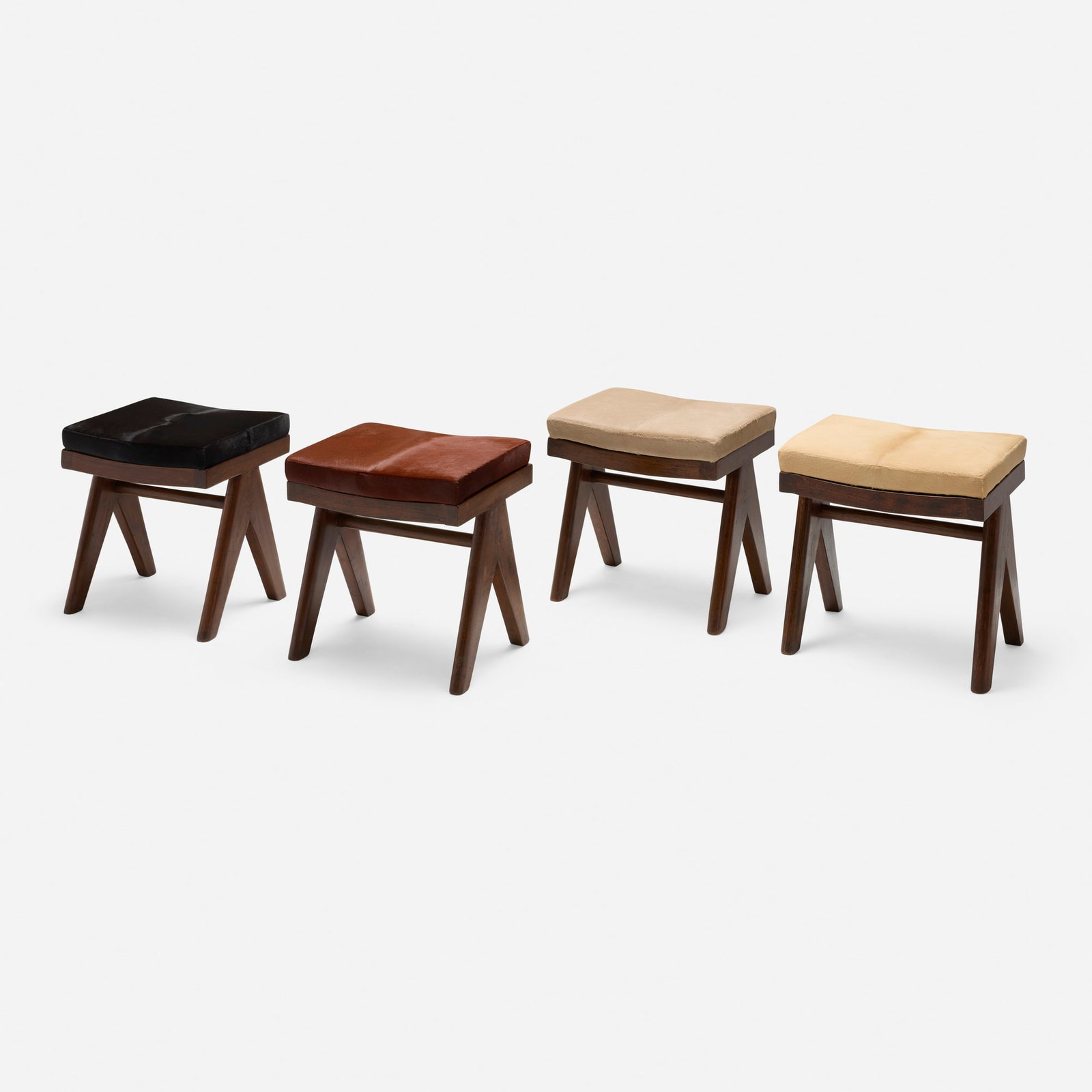 Pierre Jeanneret, Low stools from the M.L.A. Flats building, Chandigarh, set of four (1 of 5)