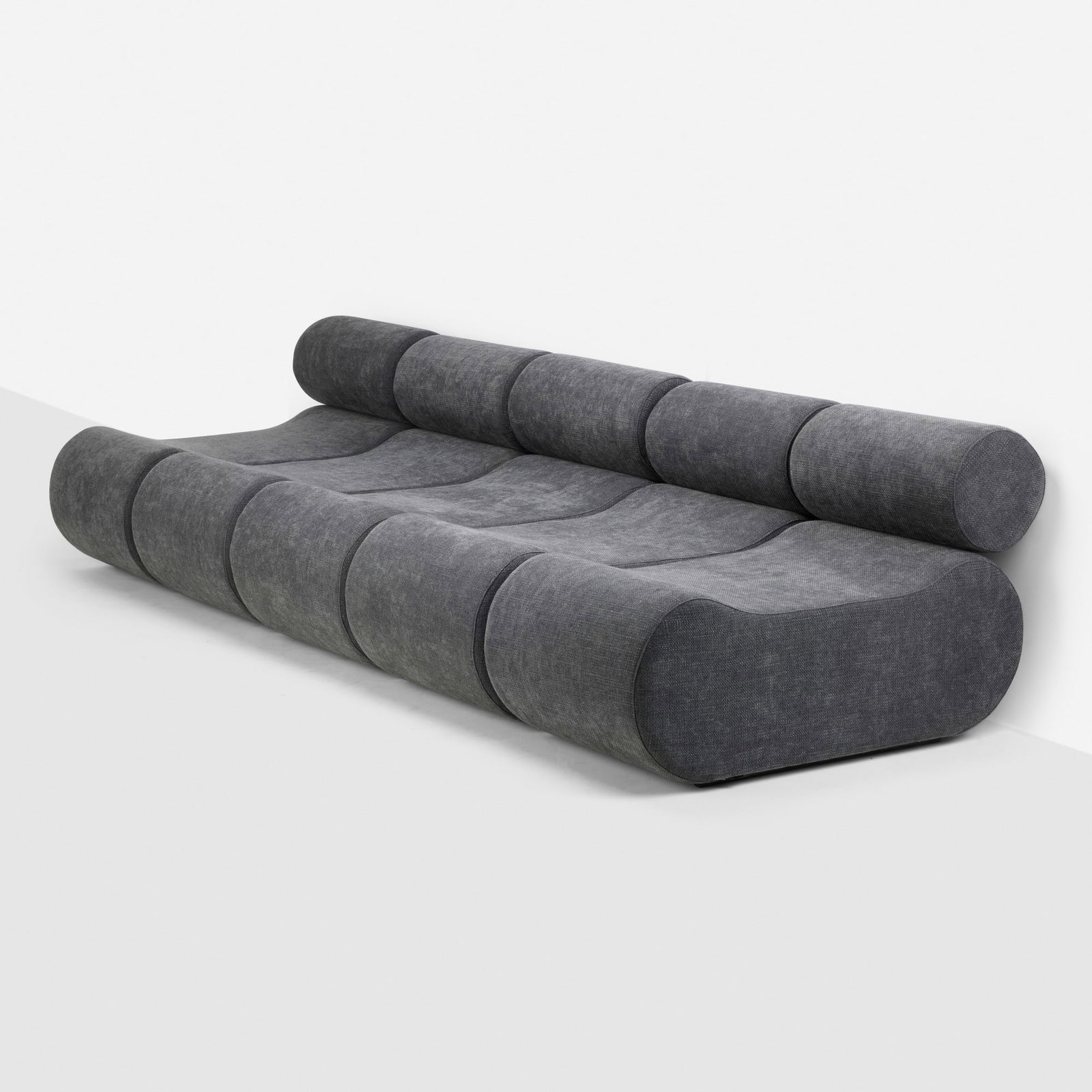 Klaus Uredat, Corbi modular seating system: Klaus Uredat Corbi modular seating system Cor Germany, 1969 / c. 1975 upholstery, stained wood 27.5 h x 130 w x 44 d in (70 x 330 x 112 cm) Seating system is comprised of five elements that can be