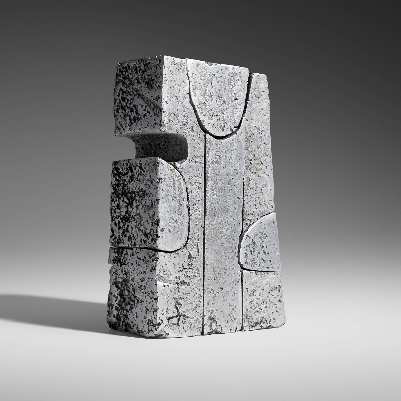 Michel Anasse, Volume eclate sculpture: Michel Anasse Volume eclate sculpture c. 1970 cast aluminum 12 h x 6 w x 4 d in (30 x 15 x 10 cm) 6 h x 4 w x 2 d in (15 x 10 x 5 cm) 4 h x 2.5 w x 2 d in (10 x 6 x 5 cm) Sculpture is composed of six