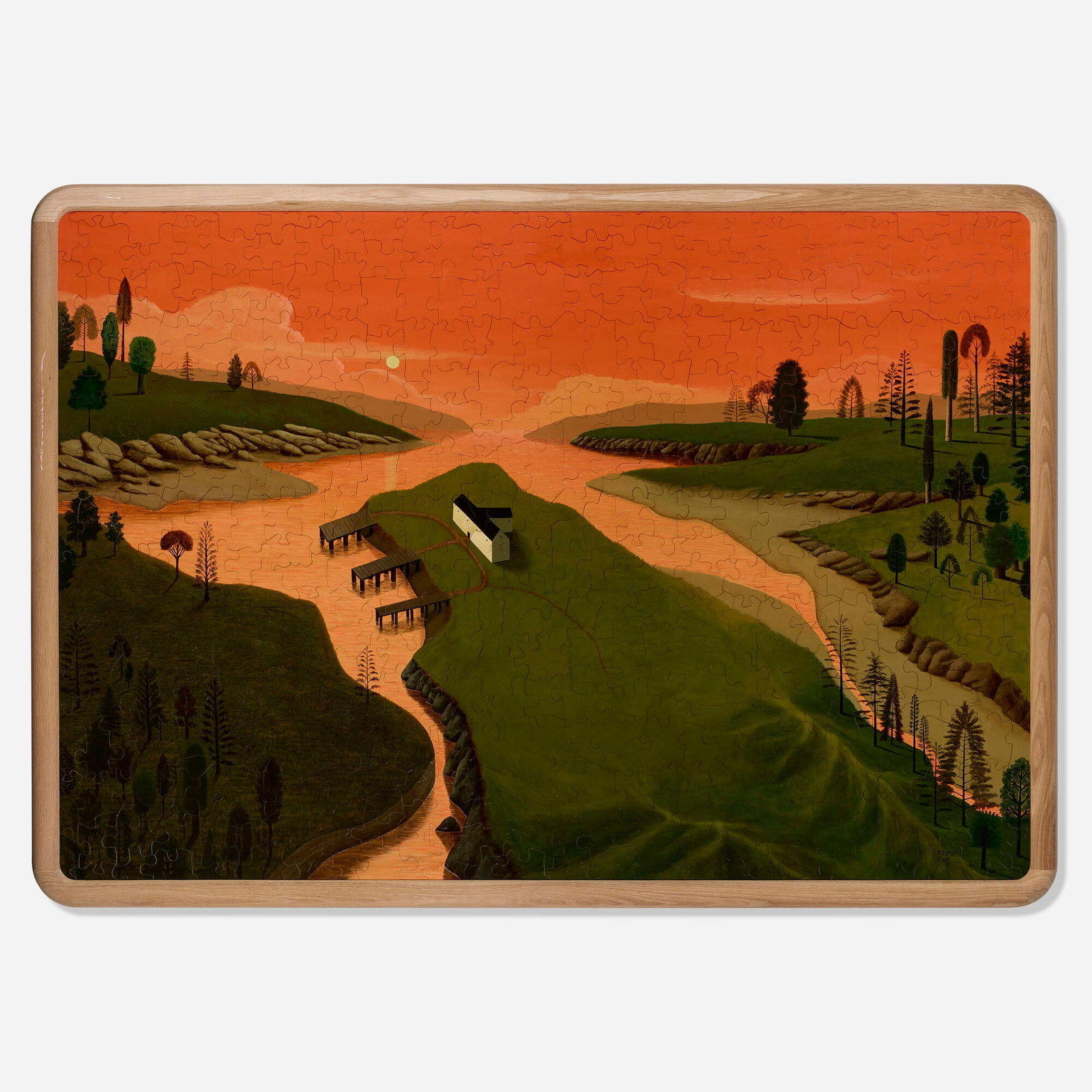 Tyler Hays, Landscape Jigsaw Puzzle (from the Landscape series): Tyler Hays Landscape Jigsaw Puzzle (from the Landscape series) BDDW c. 2020 acrylic and oil on wood in artist-made frame 55 h x 80 w in (140 x 203 cm) Signed and inscribed to lower right 'BDDW