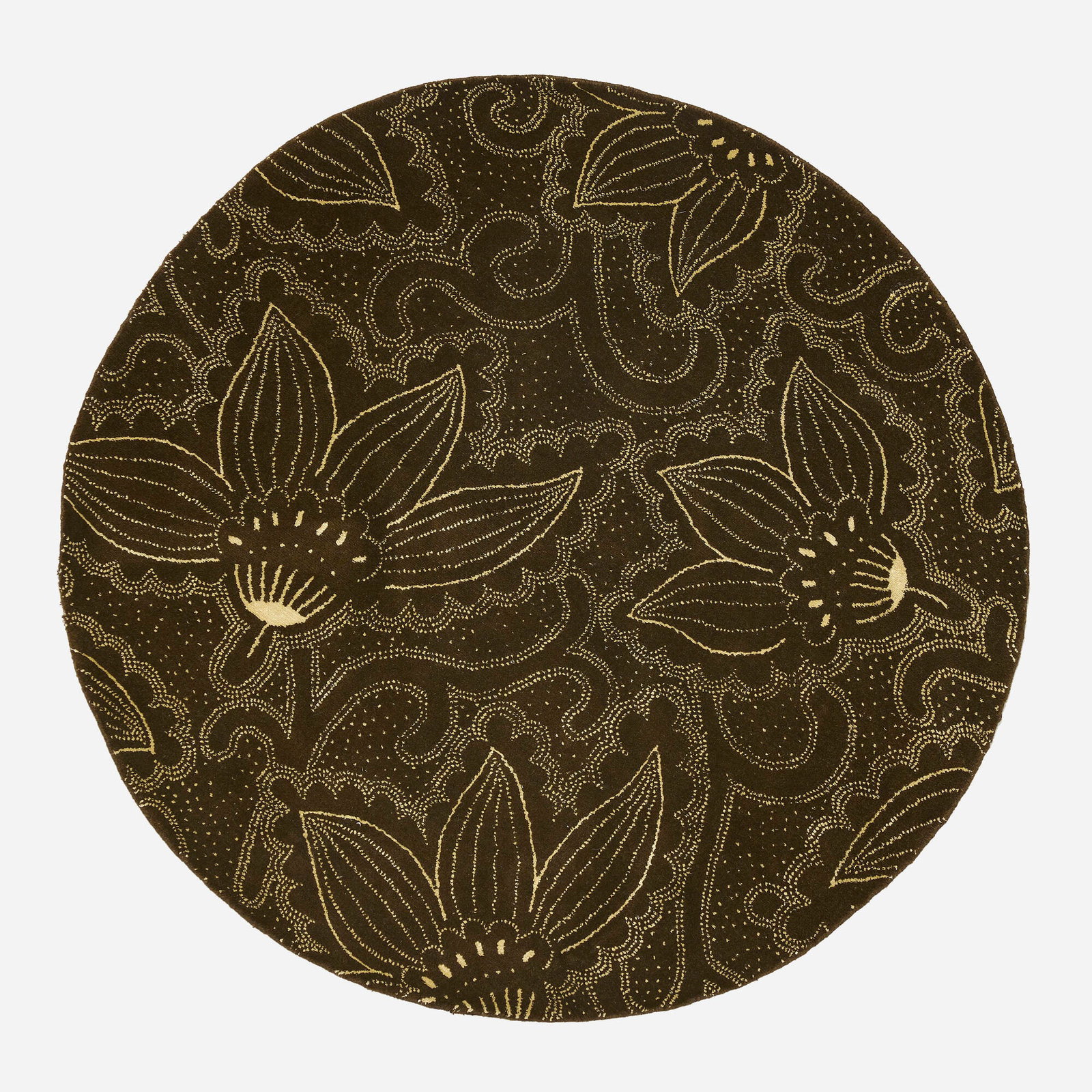 Tyler Hays, Harroll pile carpet: Tyler Hays Harroll pile carpet BDDW USA / Nepal, 21st century hand-knotted wool 47.75 d in (121 cm) Canvas manufacturer's label to reverse 'Design: Harroll (147) Farbe: Chocolate Grobe: