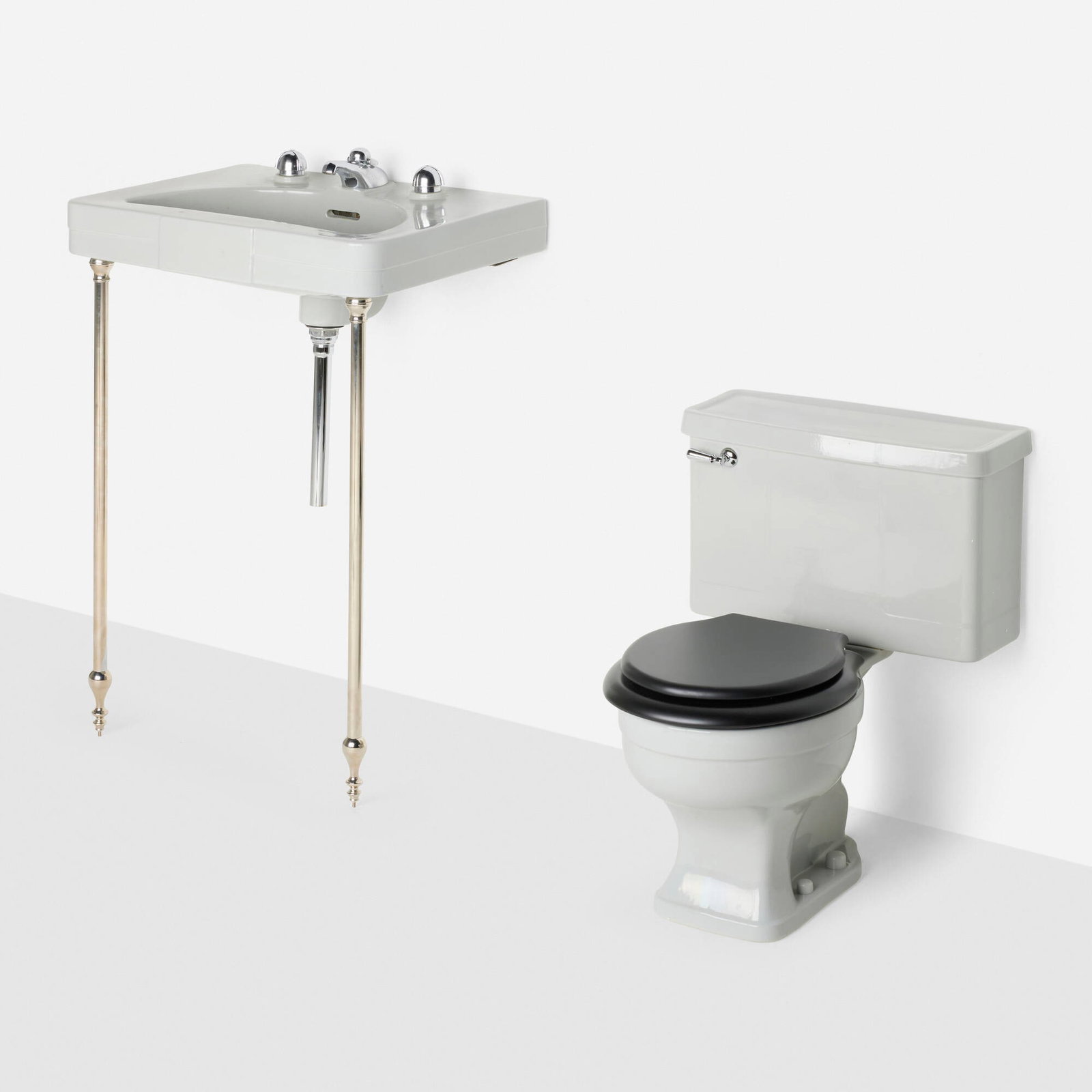 Henry Dreyfuss, Diana sink, model 1-100-4 and toilet: Henry Dreyfuss Diana sink, model 1-100-4 and toilet Trenton Potteries Company for Crane Co. USA, c. 1948 glazed porcelain, aluminum, chrome-plated brass, enameled wood sink: 42 h x 27.25 w x 20.5 d
