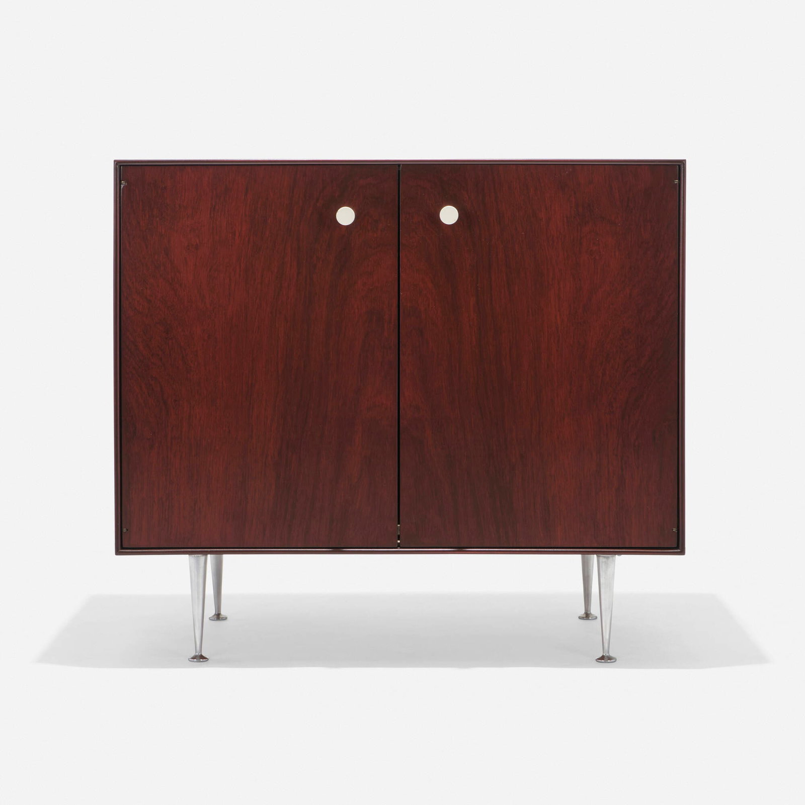 George Nelson & Associates, Thin Edge cabinet: George Nelson & Associates Thin Edge cabinet Herman Miller USA, 1955 rosewood, aluminum, enameled steel 30.5 h x 33.75 w x 20 d in (77 x 86 x 51 cm) Cabinet features two doors concealing one