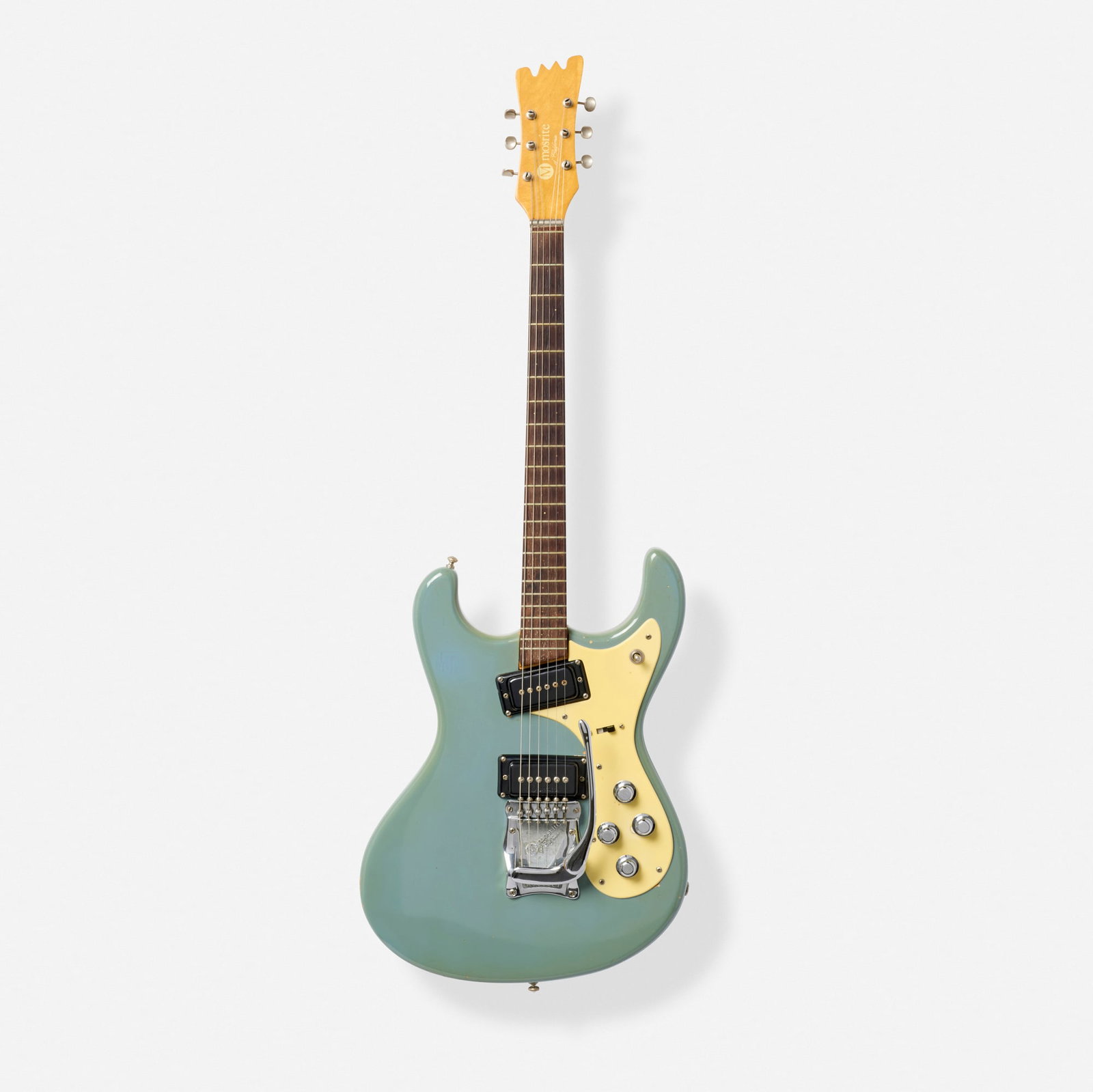 Mosrite of California, Carl Gifford Model Solidbody Electric Guitar, 1964: Mosrite of California Carl Gifford Model Solidbody Electric Guitar, 1964 Bakersfield, USA Slab body, bolt-on maple neck with white headstock logo, updated by Semie Moseley, c. 1966, with addition of b