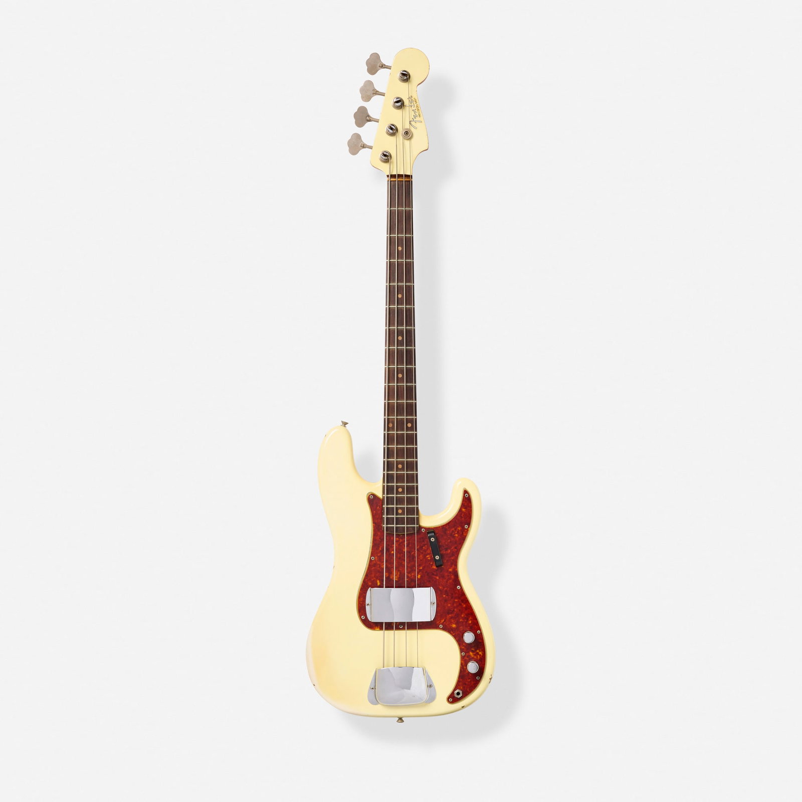 Fender, Precision Bass Solidbody Electric Bass Guitar, c. 1962: Fender Precision Bass Solidbody Electric Bass Guitar, c. 1962 Fullerton, USA Matching headstock, slab rosewood fretboard with clay dots, tortoiseshell celluloid pickguard Finish: Olympic White