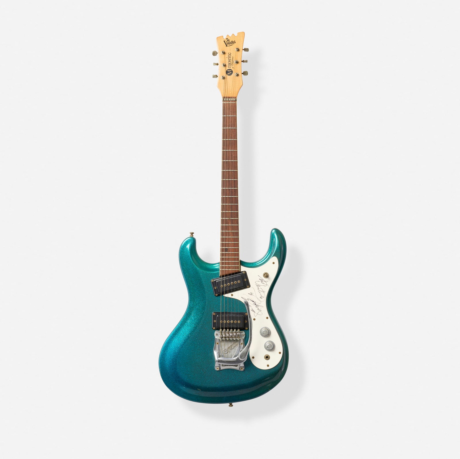 Mosrite of California, The Ventures Model Solidbody Electric Guitar, 1966, Autographed: Mosrite of California The Ventures Model Solidbody Electric Guitar, 1966, Autographed Bakersfield, USA Bolt-on maple neck, Moseley vibrato This example features the autograph of Nokie Edwards of T