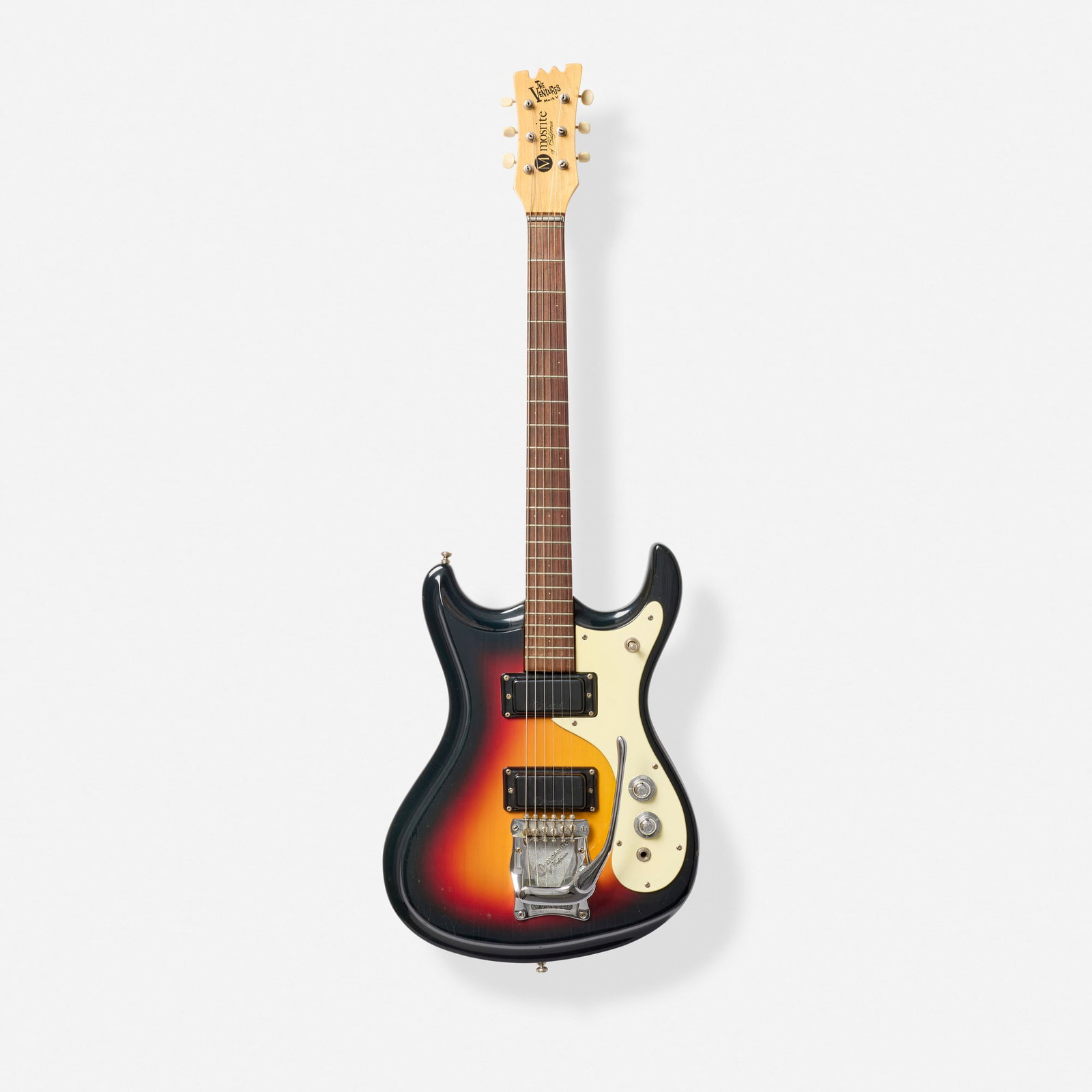 Mosrite of California, Mark V Solidbody Electric Guitar, 1966: Mosrite of California Mark V Solidbody Electric Guitar, 1966 Bakersfield, USA German-carved body, Moseley vibrato Finish: Sunburst Serial number: B845 Sold with original hardshell case. <