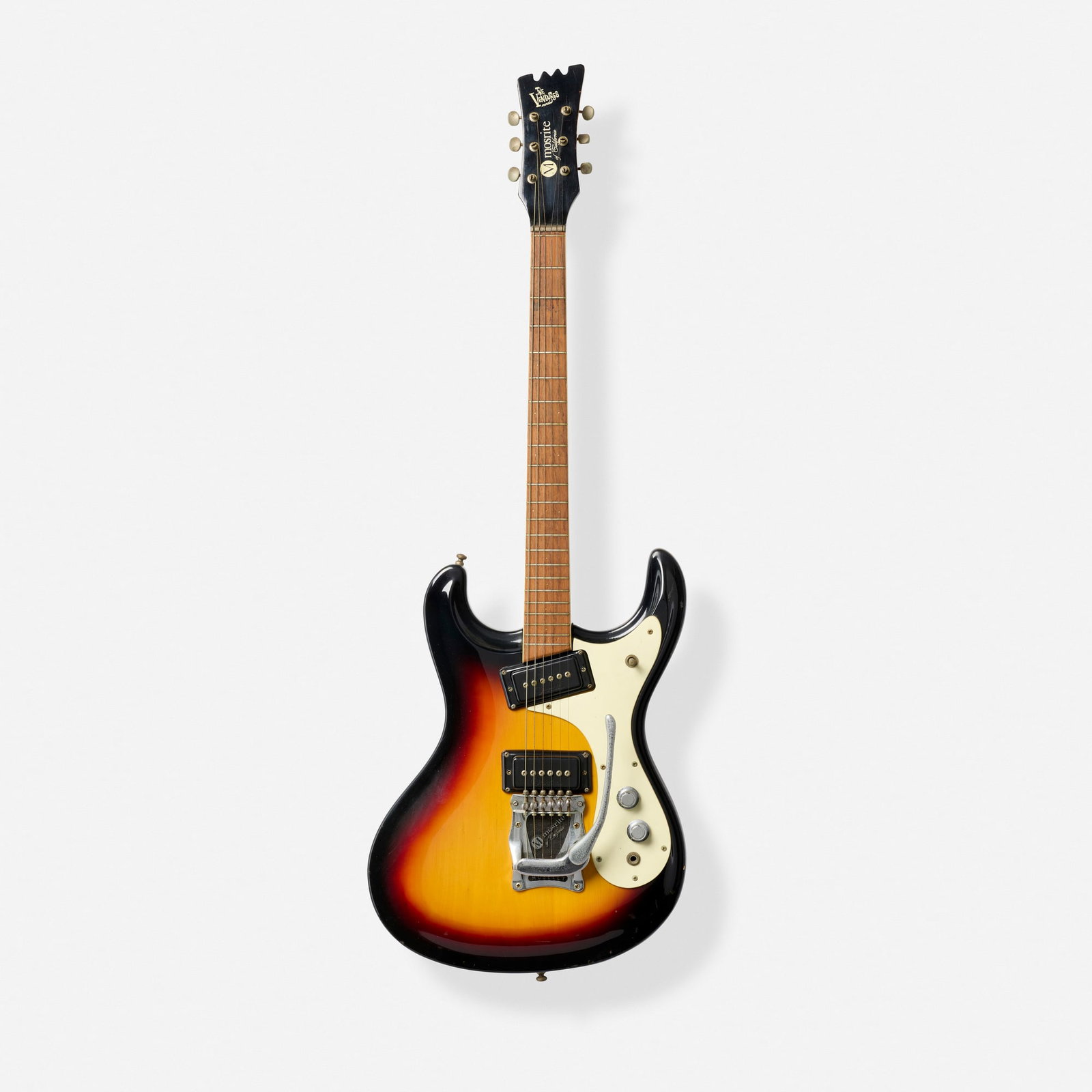 Mosrite of California, The Ventures Model Solidbody Electric Guitar, 1966: Mosrite of California The Ventures Model Solidbody Electric Guitar, 1966 Bakersfield, USA Bolt-on maple neck, Moseley vibrato, spun knobs Finish: Sunburst Serial number: 2637 Sold with origi