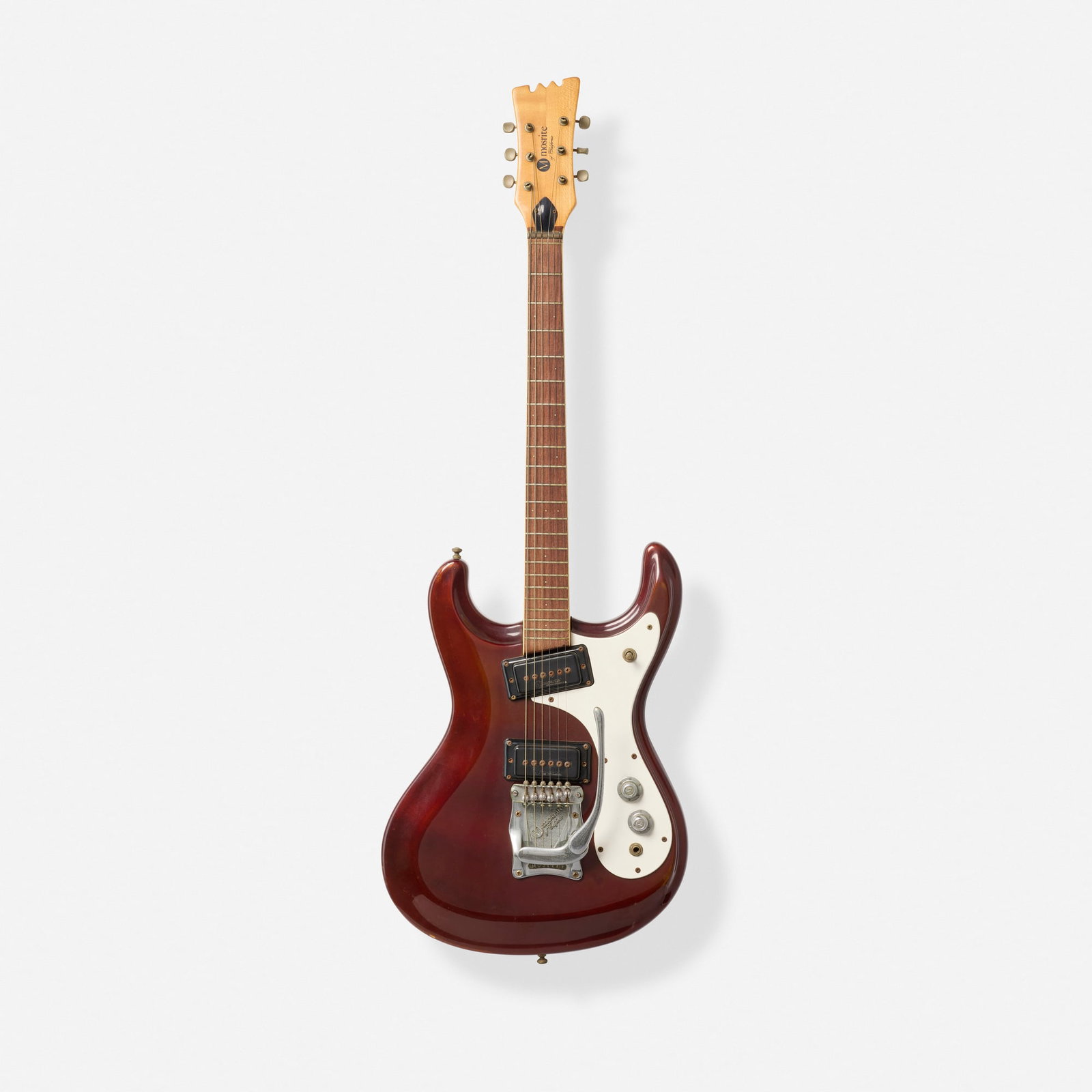 Mosrite of California, Mark I Solidbody Electric Guitar, 1968: Mosrite of California Mark I Solidbody Electric Guitar, 1968 Bakersfield, CA Bolt-on maple neck, Moseley vibrato Finish: California Grape Serial number: V5549 Sold with original hardshell ca