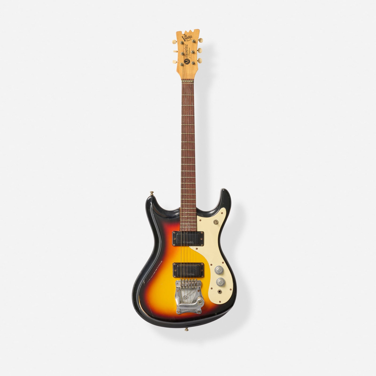 Mosrite of California, Mark V Solidbody Electric Guitar, 1966: Mosrite of California Mark V Solidbody Electric Guitar, 1966 Bakersfield, USA German-carved body, Moseley vibrato Finish: Sunburst Sold with original hardshell case. Provenance:<
