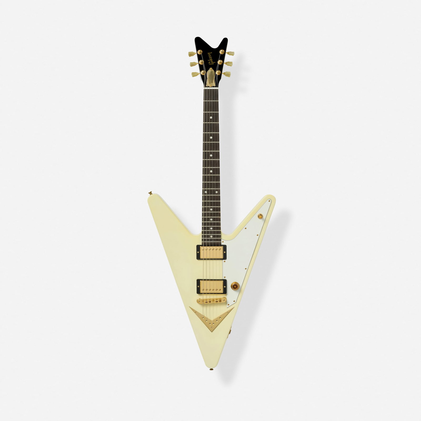 Gibson, Reverse Flying V Solidbody Electric Guitar, 2010: Gibson Reverse Flying V Solidbody Electric Guitar, 2010 Nashville, USA Gold-plated hardware Finish: Alpine White Serial number: 034471337 Sold with original hardshell case. Pr