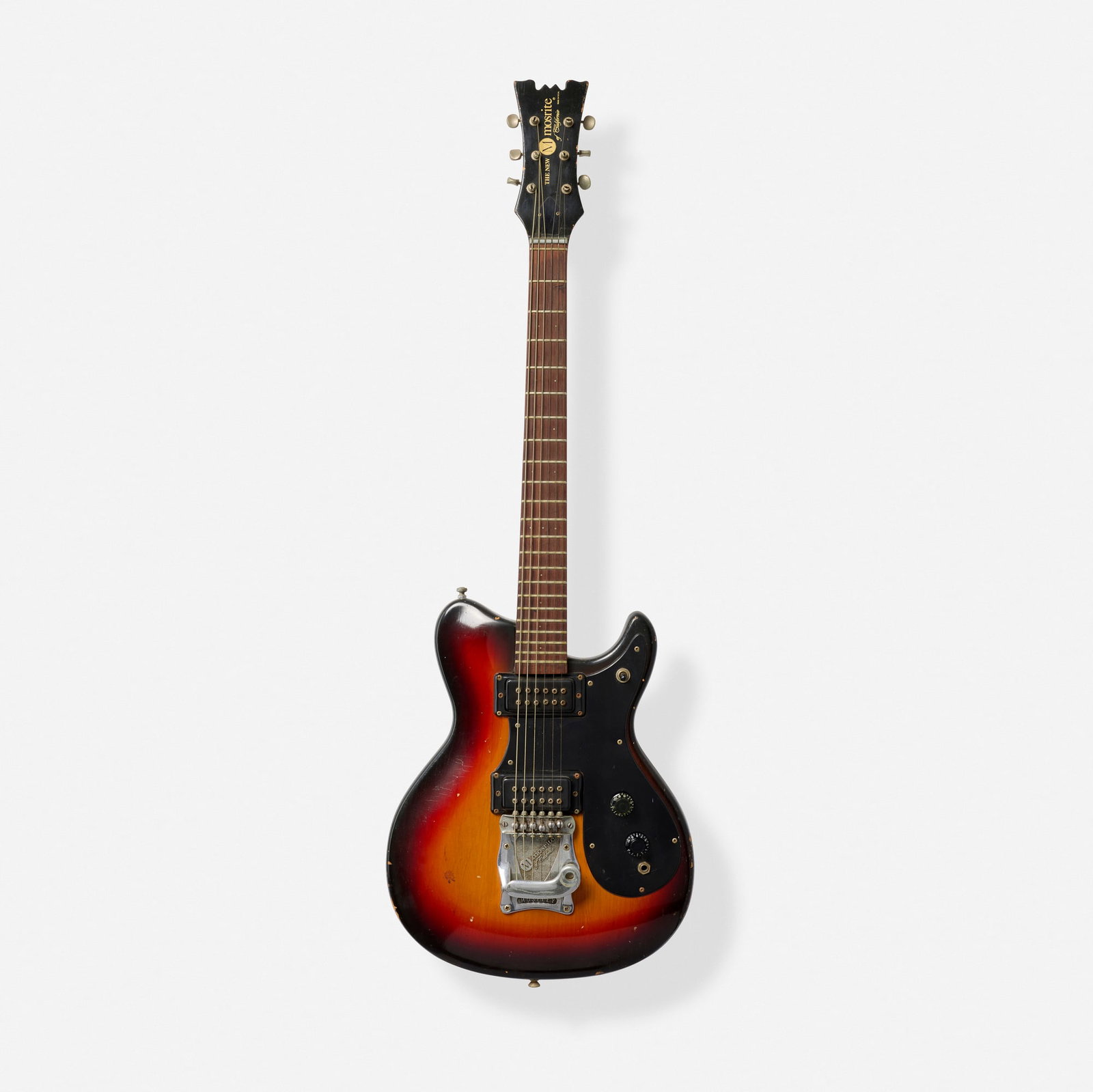 The New Mosrite of California, Singlecut Solidbody Electric Guitar, 1978: The New Mosrite of California Singlecut Solidbody Electric Guitar, 1978 Yuba City, USA Set maple neck, humbucking pickups, Moseley vibrato Finish: Sunburst Serial number: 22831 Sold with har