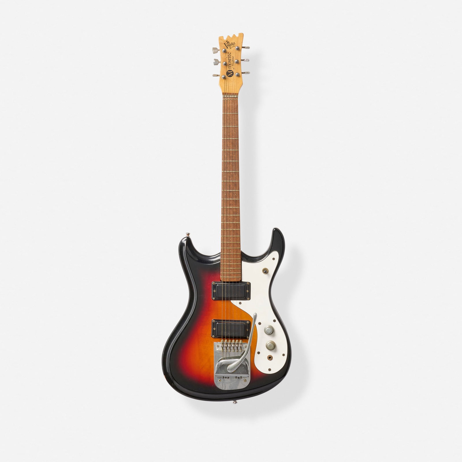 Mosrite of California, The Ventures Model II Solidbody Electric Guitar, c. 1969: Mosrite of California The Ventures Model II Solidbody Electric Guitar, c. 1969 Bakersfield, USA German-carved body, bent sheet metal vibrato, spun knobs Finish: Sunburst Sold with hardshell cas